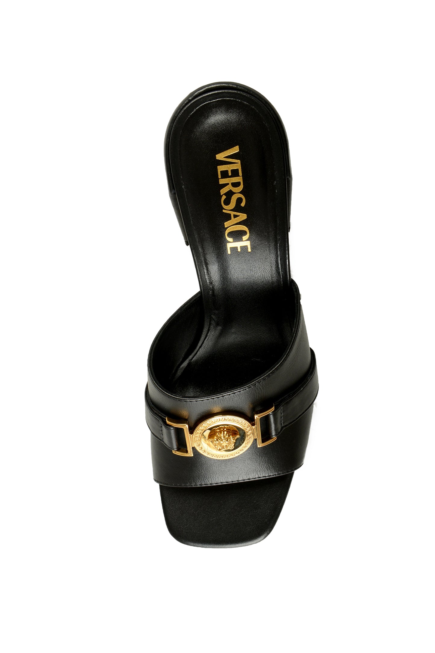 Versace Women's Black 100% Leather Gold Medusa Mules Sandals Shoes US 11 IT 41