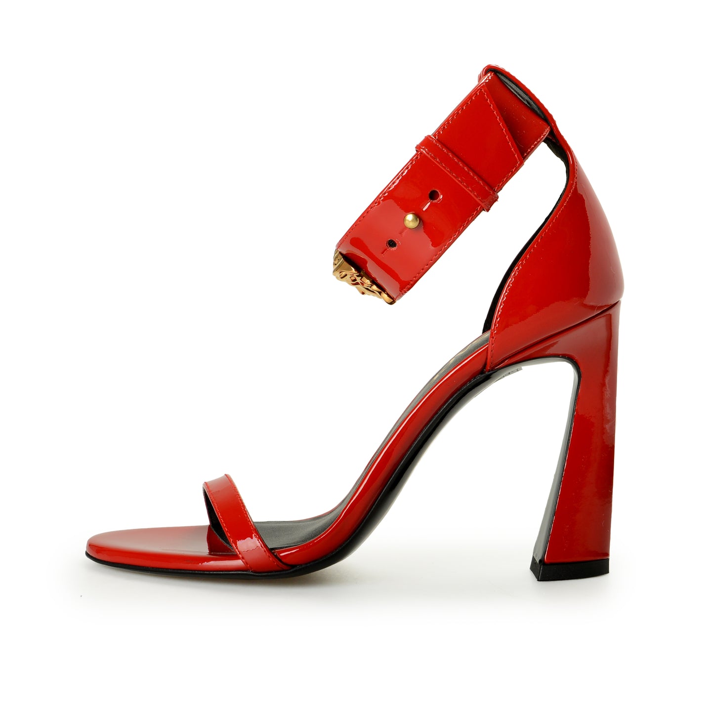 Versace Women's Gold Medusa Red Patent Leather Ankle Wrap Pumps Shoes US 5 IT 35