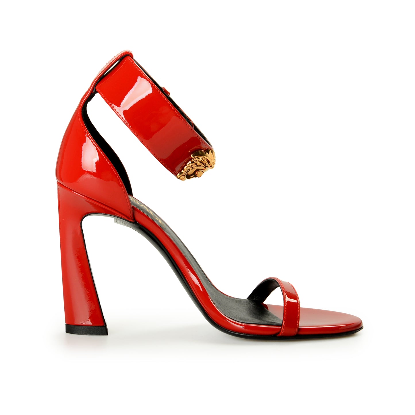 Versace Women's Gold Medusa Red Patent Leather Ankle Wrap Pumps Shoes US 5 IT 35