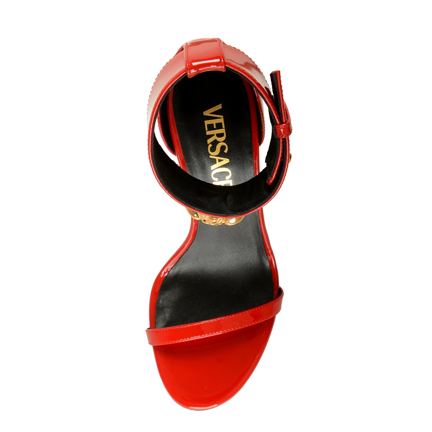 Versace Women's Gold Medusa Red Patent Leather Ankle Wrap Pumps Shoes US 5 IT 35