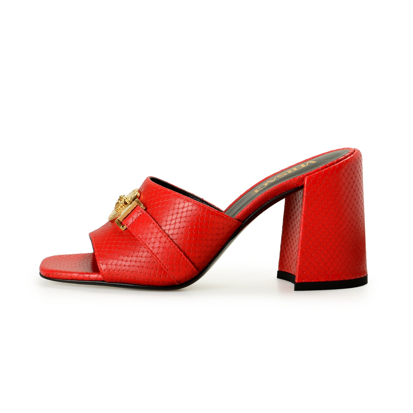 Versace Women's Red 100% Leather Gold Medusa Mules Sandals Shoes US 6 IT 36