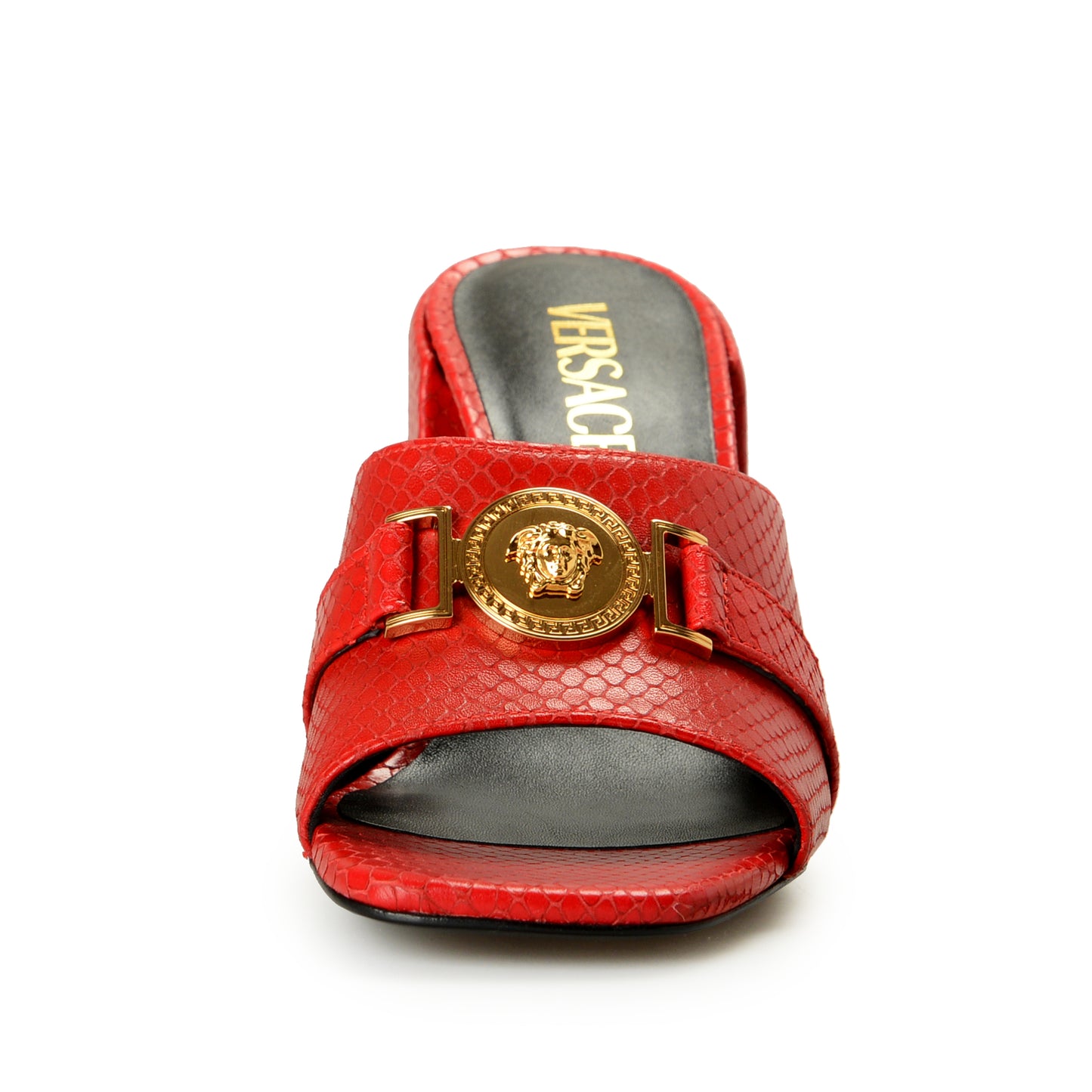Versace Women's Red 100% Leather Gold Medusa Mules Sandals Shoes US 6 IT 36