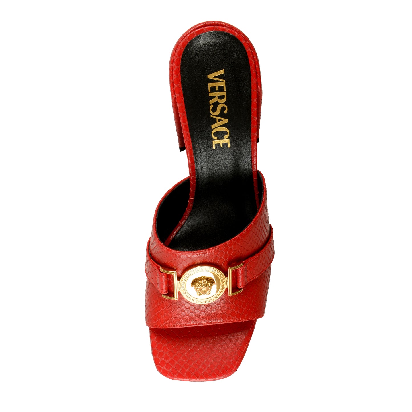 Versace Women's Red 100% Leather Gold Medusa Mules Sandals Shoes US 6 IT 36