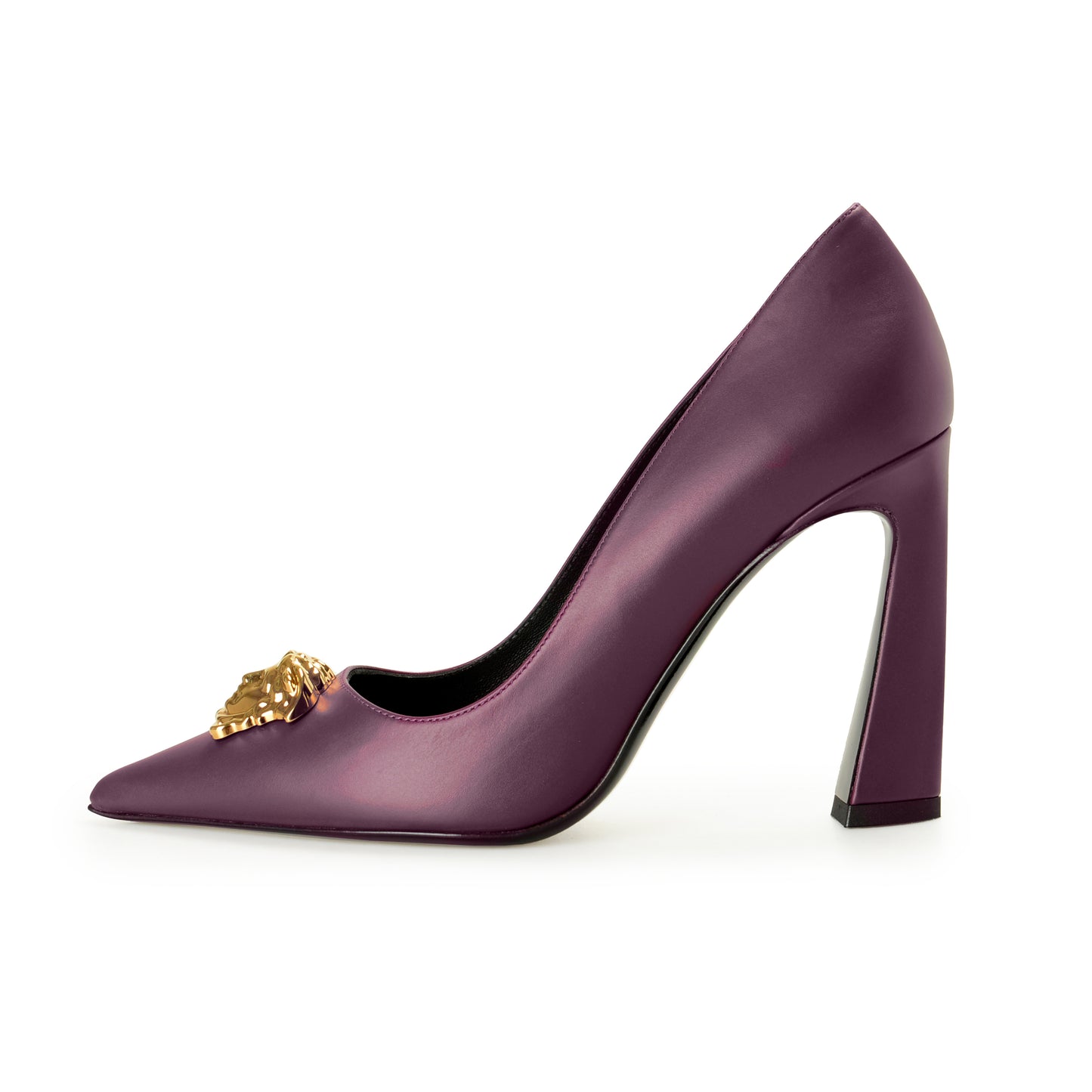 Versace Women's Gold Medusa Deep Purple Leather Pump Shoes US 9 IT 39