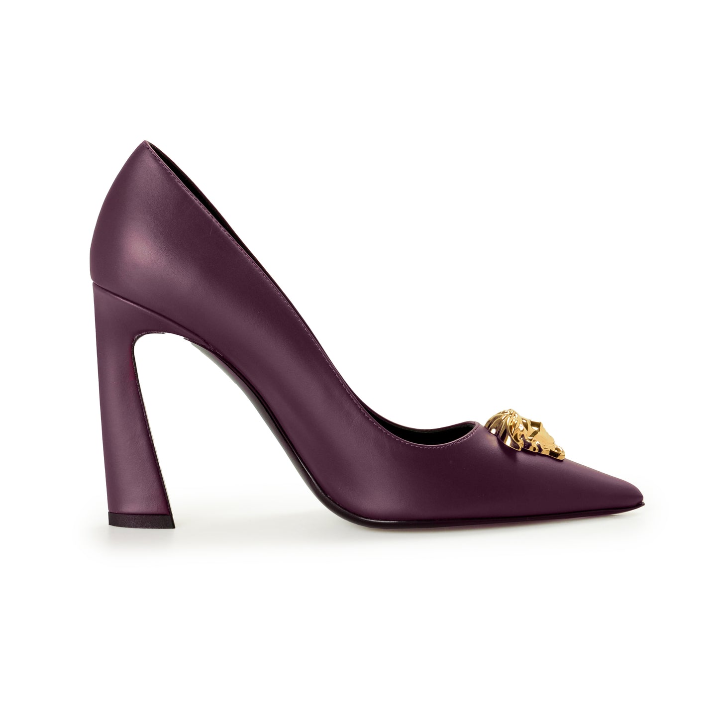Versace Women's Gold Medusa Deep Purple Leather Pump Shoes US 9 IT 39