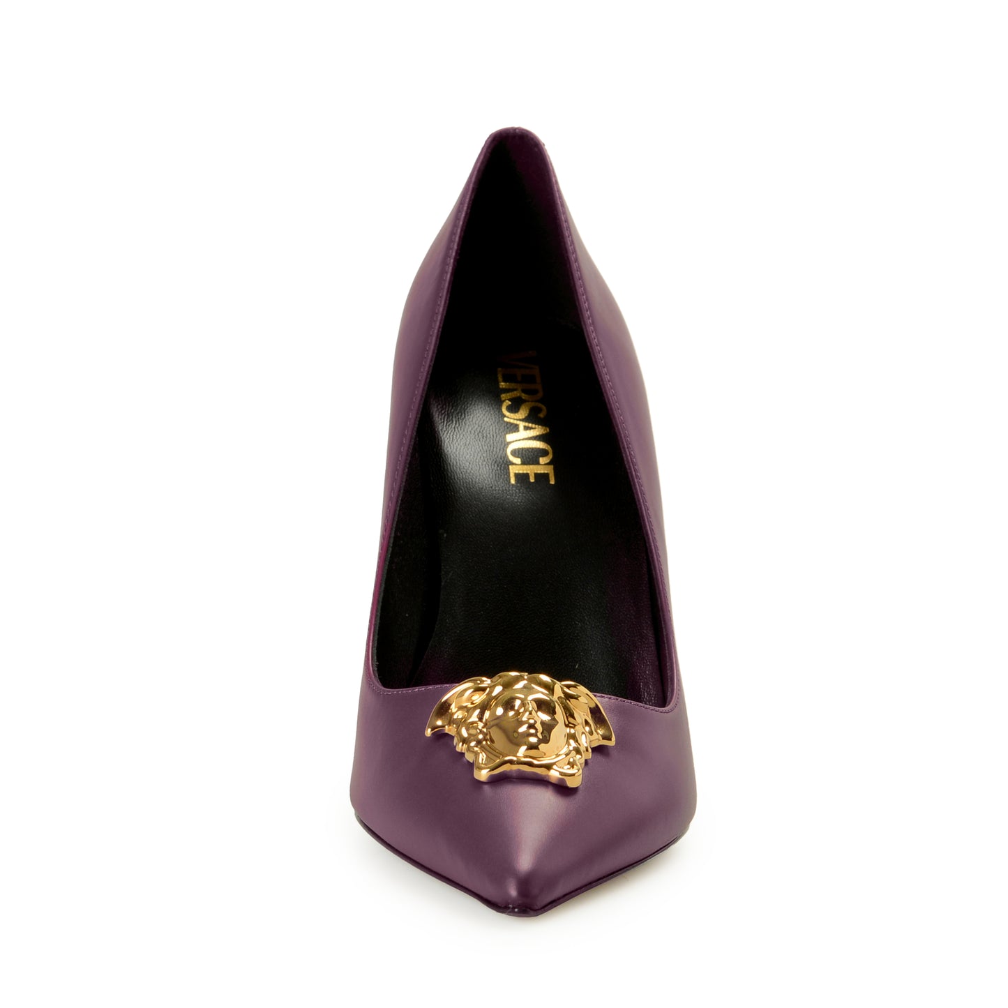 Versace Women's Gold Medusa Deep Purple Leather Pump Shoes US 9 IT 39