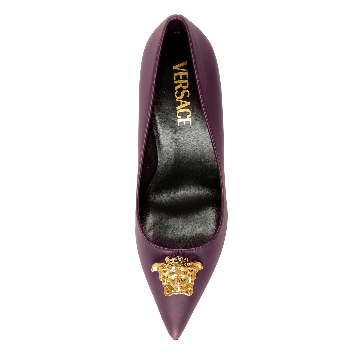 Versace Women's Gold Medusa Deep Purple Leather Pump Shoes US 9 IT 39