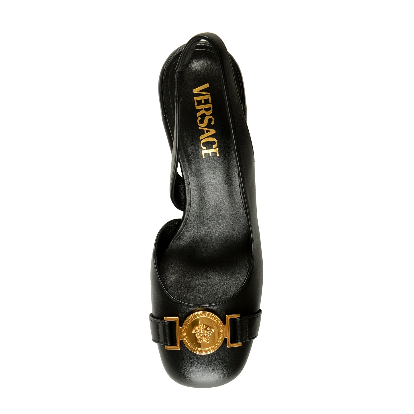 Versace Women's Black Leather Gold Medusa Slingback Pump Shoes US 9 IT 39