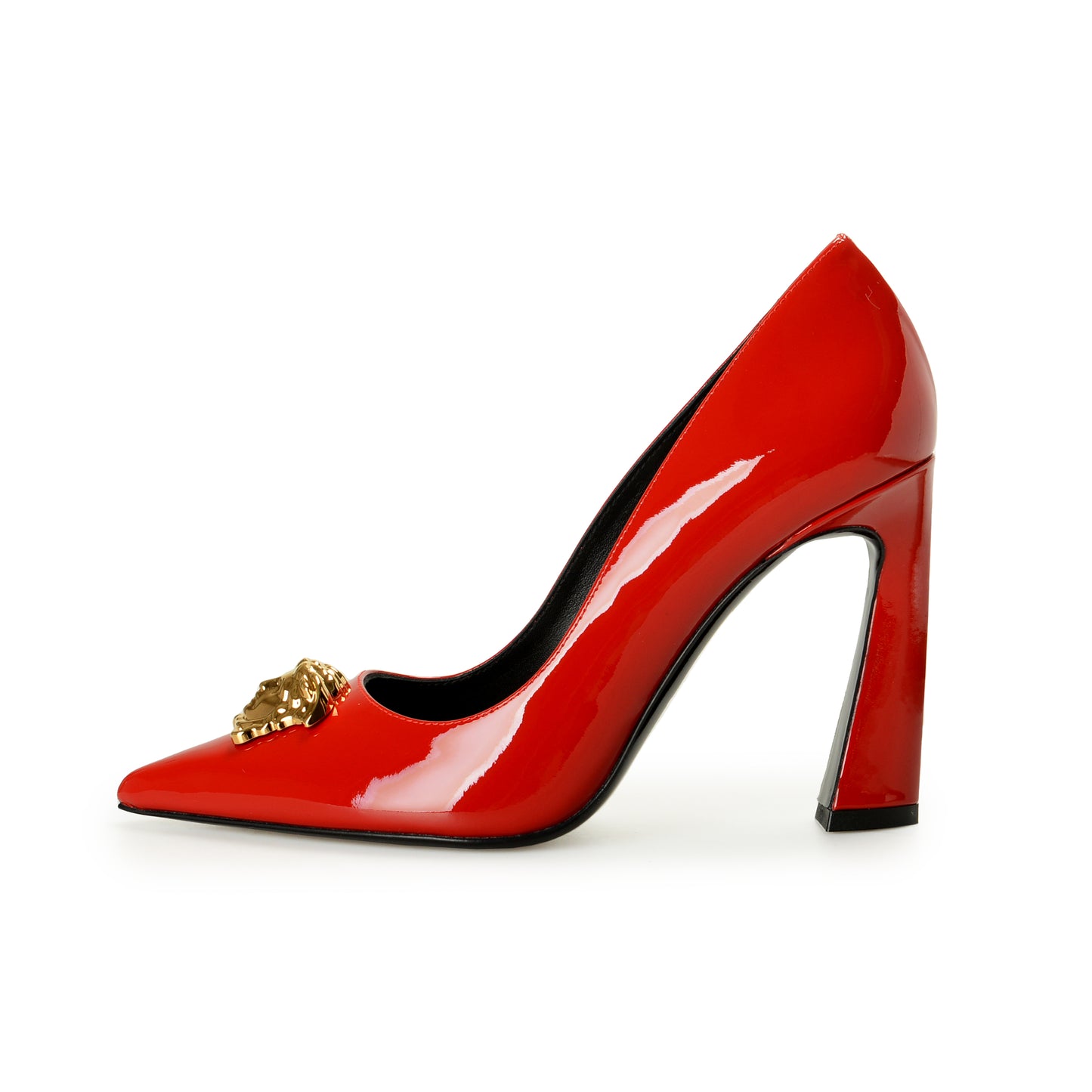 Versace Women's Gold Medusa Red Patent Leather High Heel Pump Shoes US 8 IT 38
