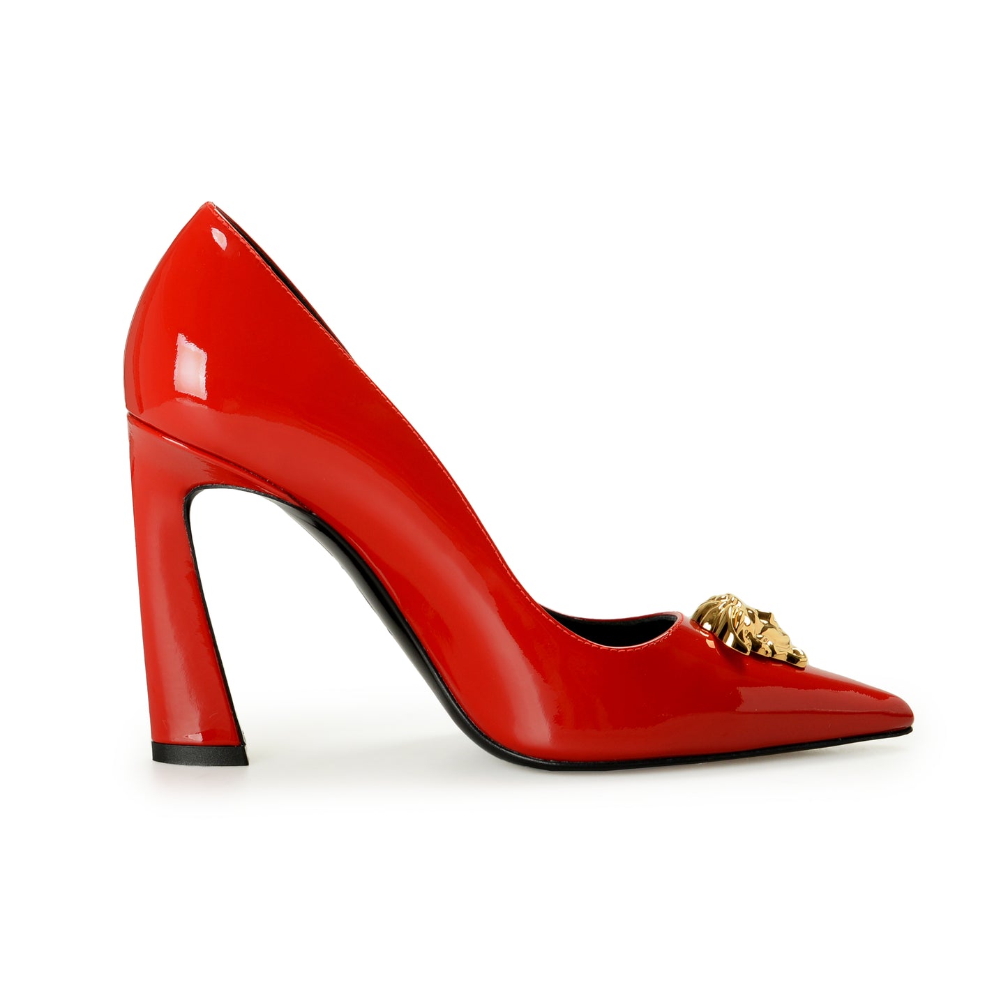 Versace Women's Gold Medusa Red Patent Leather High Heel Pump Shoes US 8 IT 38