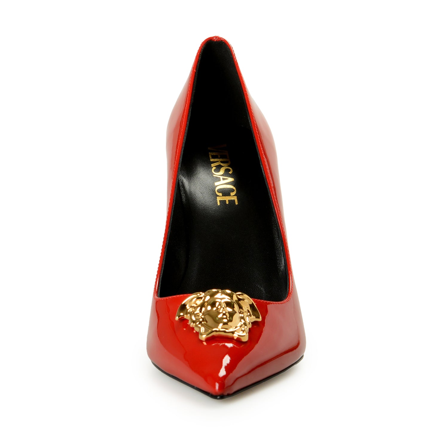 Versace Women's Gold Medusa Red Patent Leather High Heel Pump Shoes US 8 IT 38