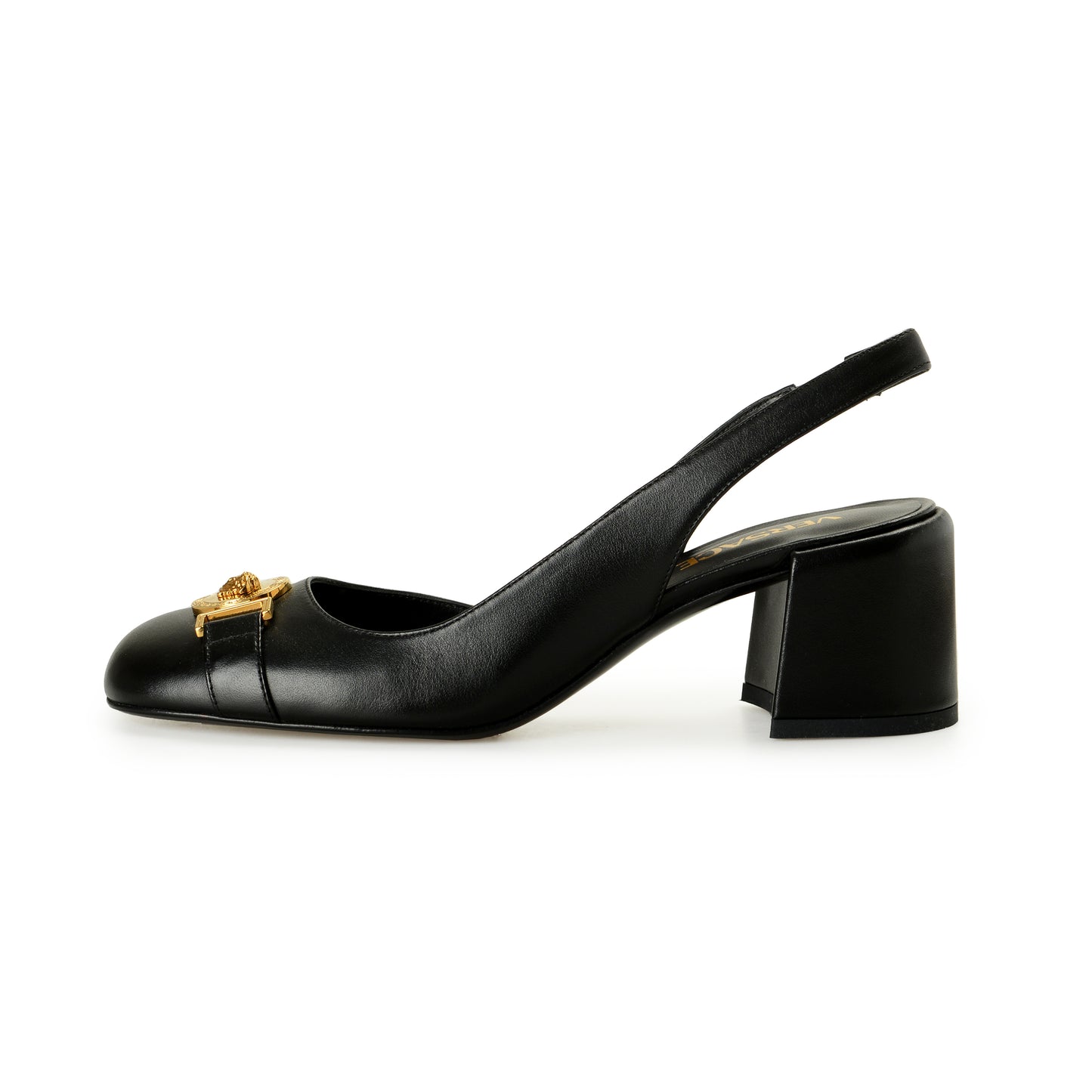 Versace Women's Leather Gold Medusa Heeled Slingback Pumps Shoes US 8 IT 38