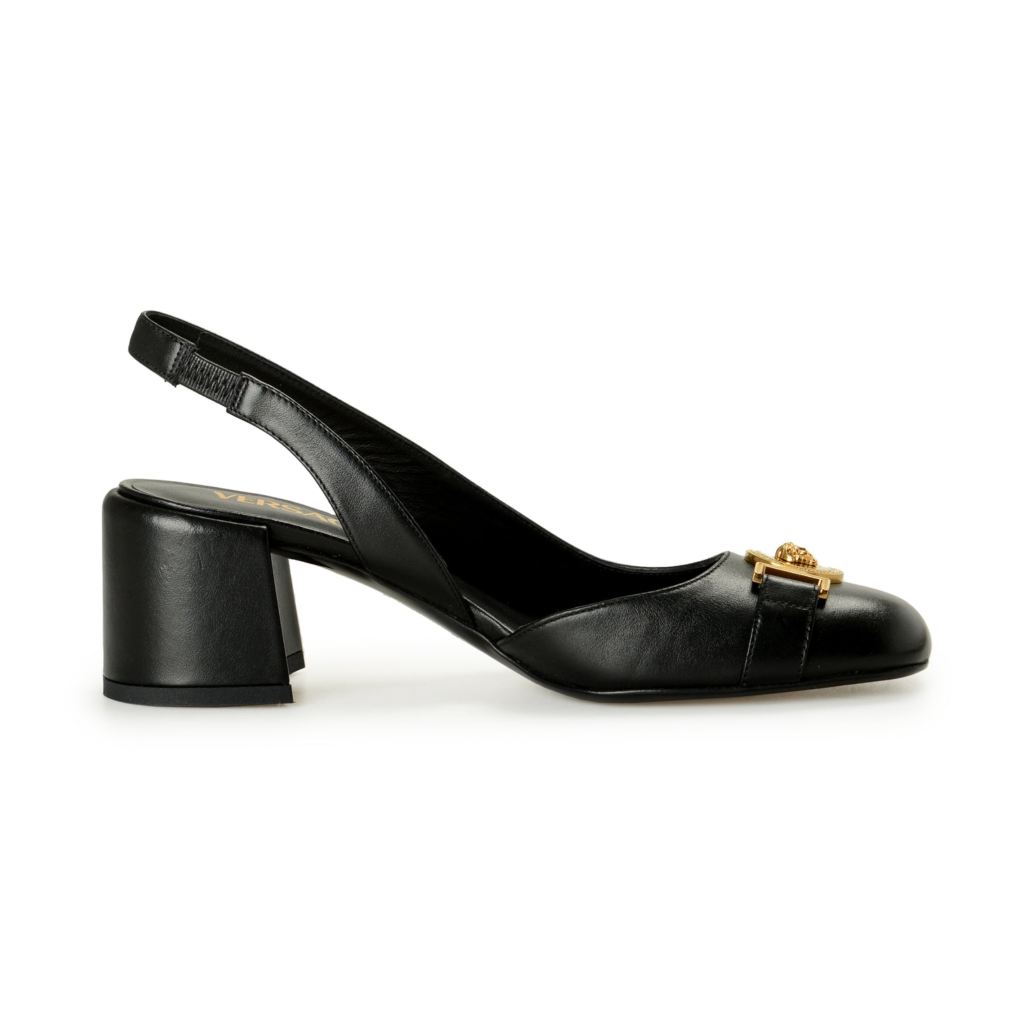 Versace Women's Leather Gold Medusa Heeled Slingback Pumps Shoes US 8 IT 38