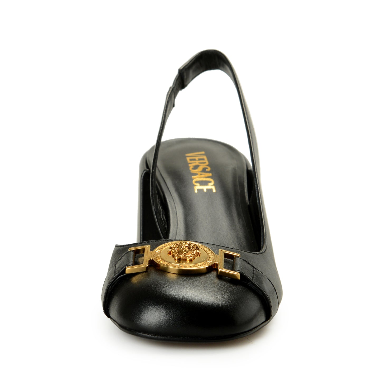 Versace Women's Leather Gold Medusa Heeled Slingback Pumps Shoes US 8 IT 38