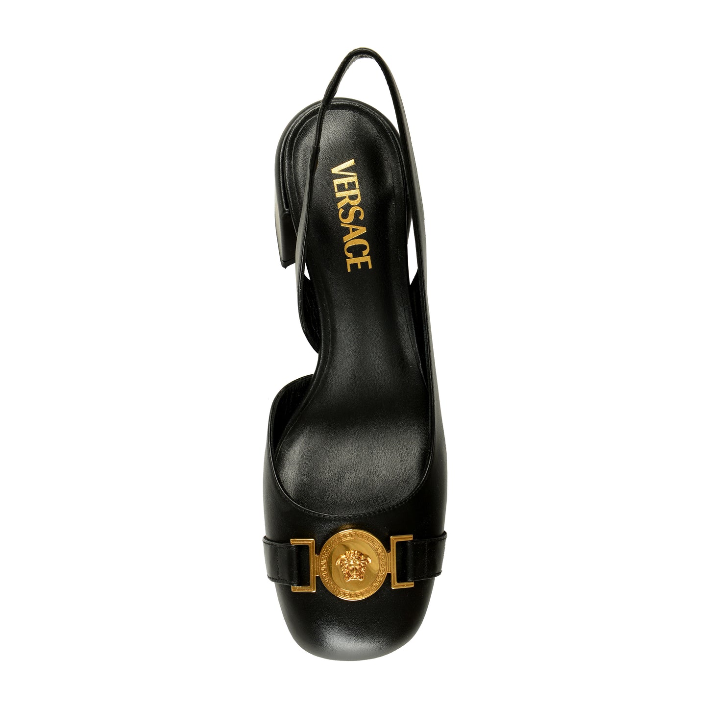 Versace Women's Leather Gold Medusa Heeled Slingback Pumps Shoes US 8 IT 38