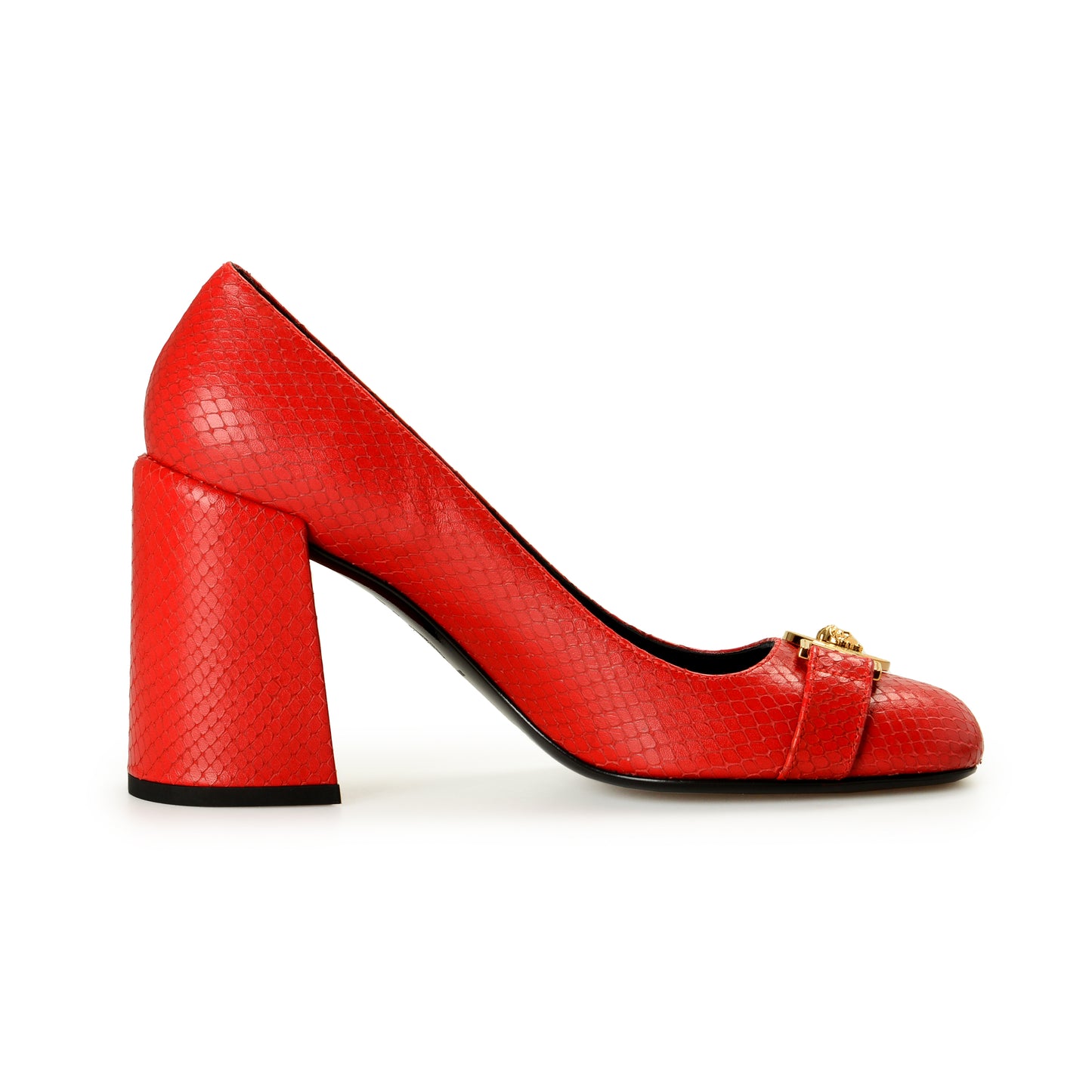 Versace Women's Gold Medusa Red Leather High Heel Pump Shoes US 7 IT 37