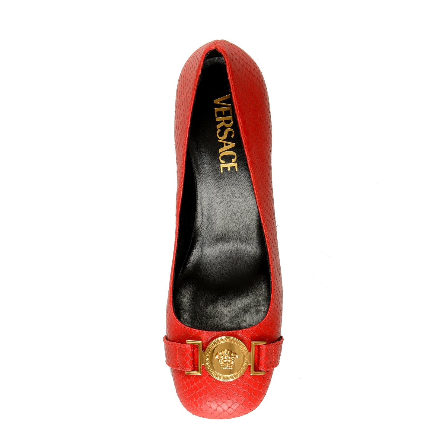 Versace Women's Gold Medusa Red Leather High Heel Pump Shoes US 7 IT 37