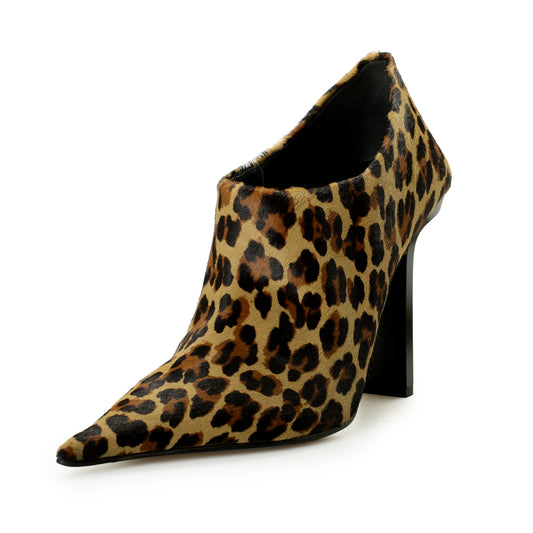 Versace Women's Pony Hair Leather Leopard Print Heeled Booties Shoes US 9 IT 39
