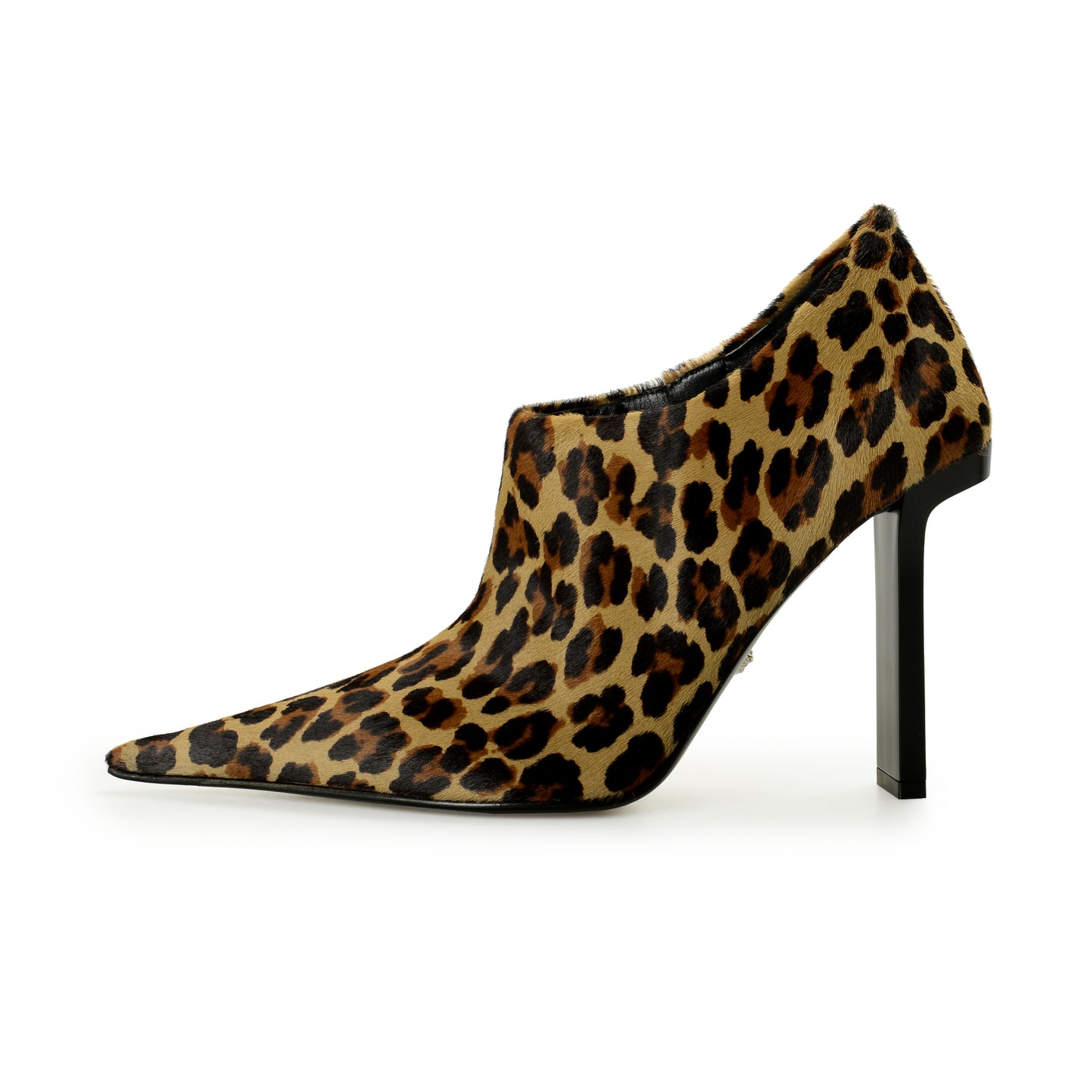 Versace Women's Pony Hair Leather Leopard Print Heeled Booties Shoes US 9 IT 39