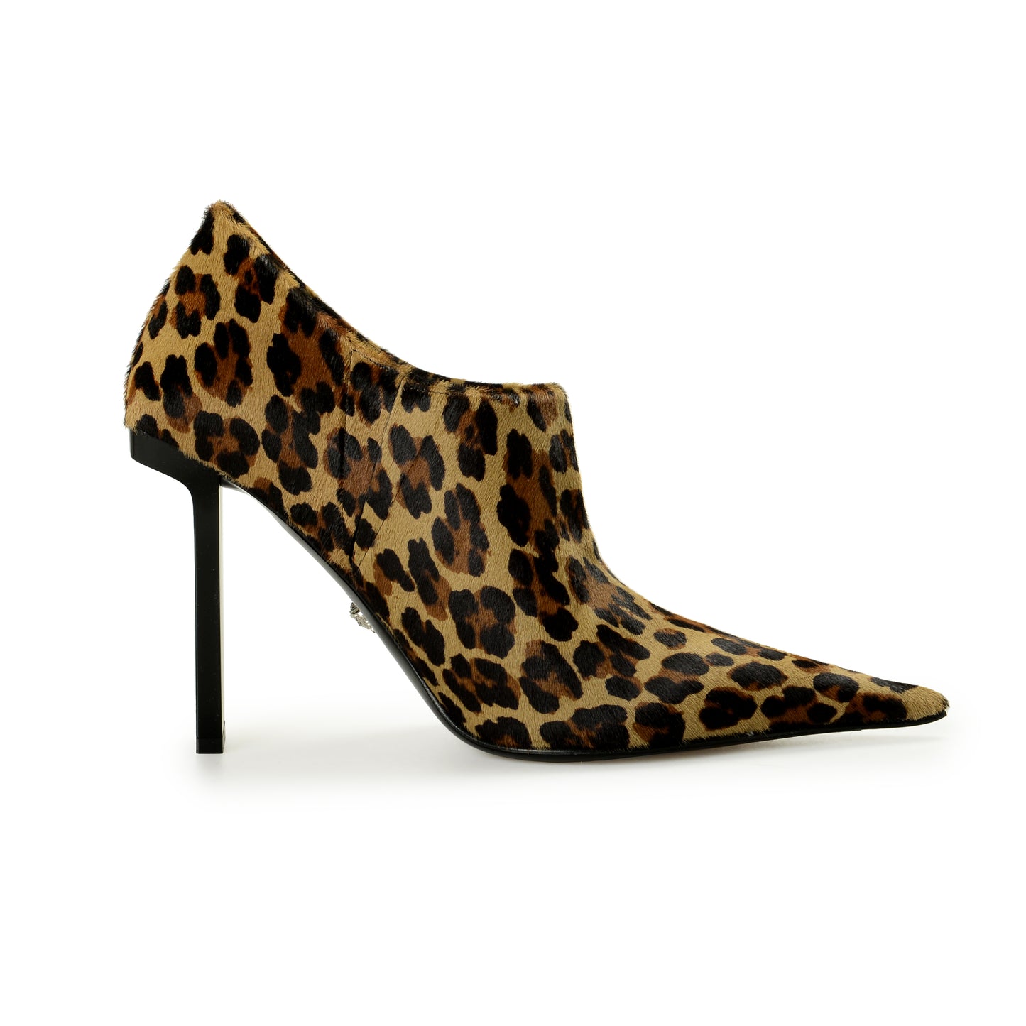 Versace Women's Pony Hair Leather Leopard Print Heeled Booties Shoes US 9 IT 39