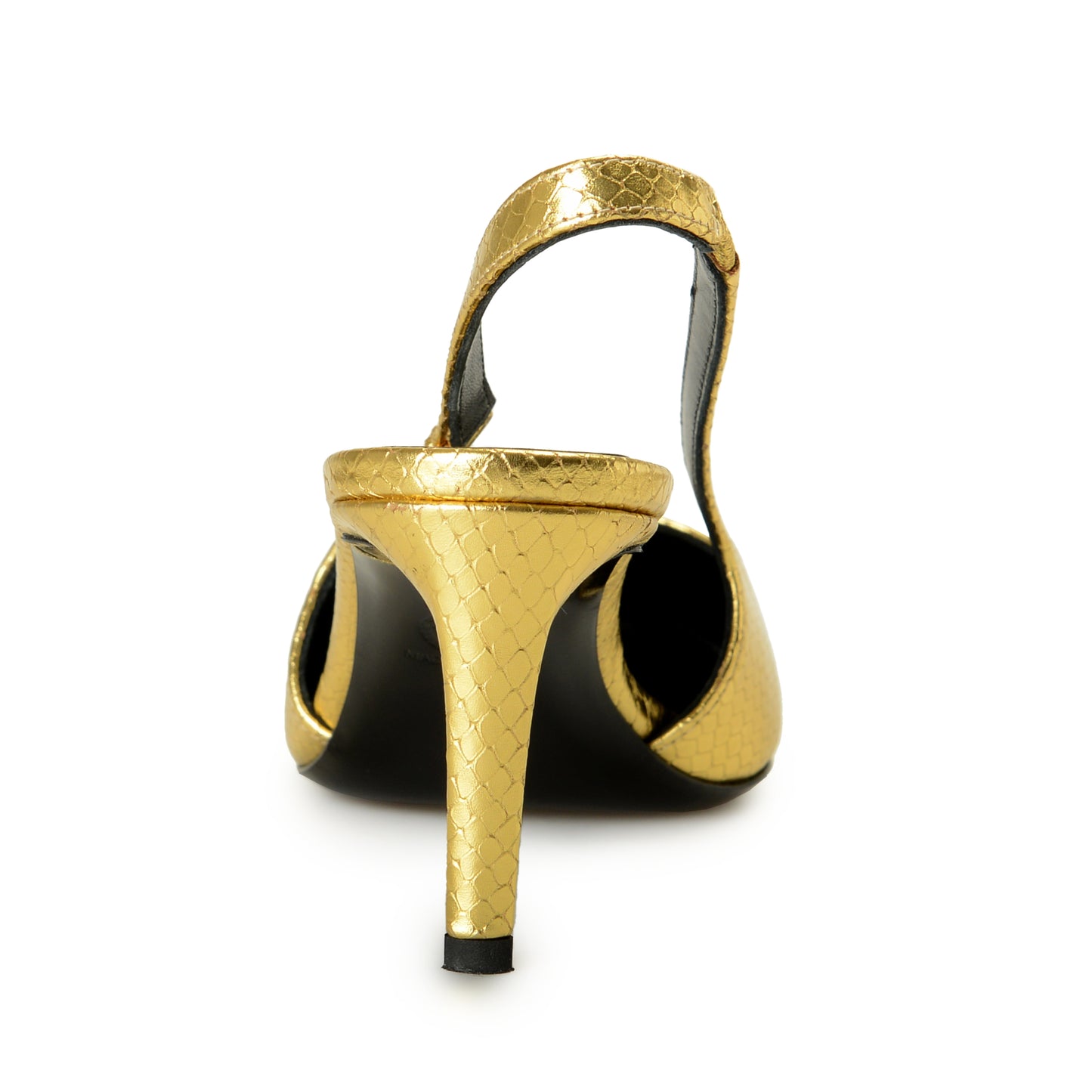 Versace Women's Gold Snake Print Leather Heeled Slingback Pumps Shoes US 8 IT 38