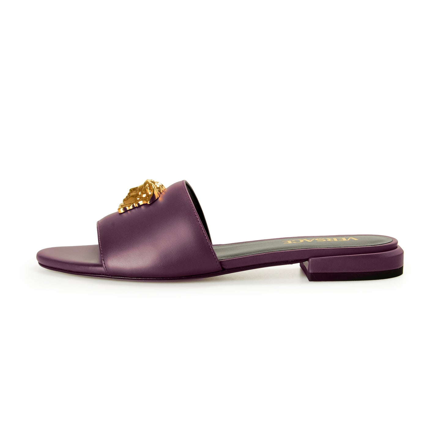 Versace Women's Plum Purple Gold Medusa Heeled Sandals Mules Shoes US 5 IT 35