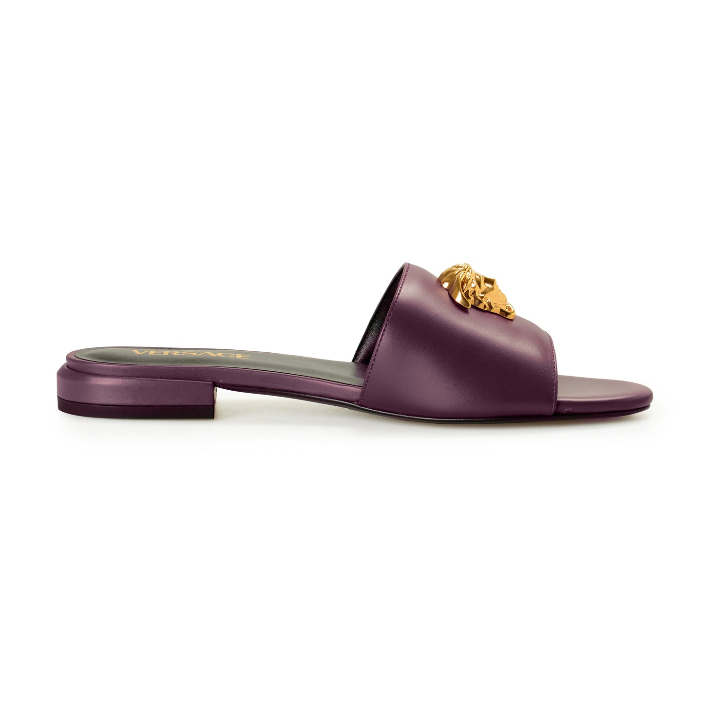 Versace Women's Plum Purple Gold Medusa Heeled Sandals Mules Shoes US 5 IT 35