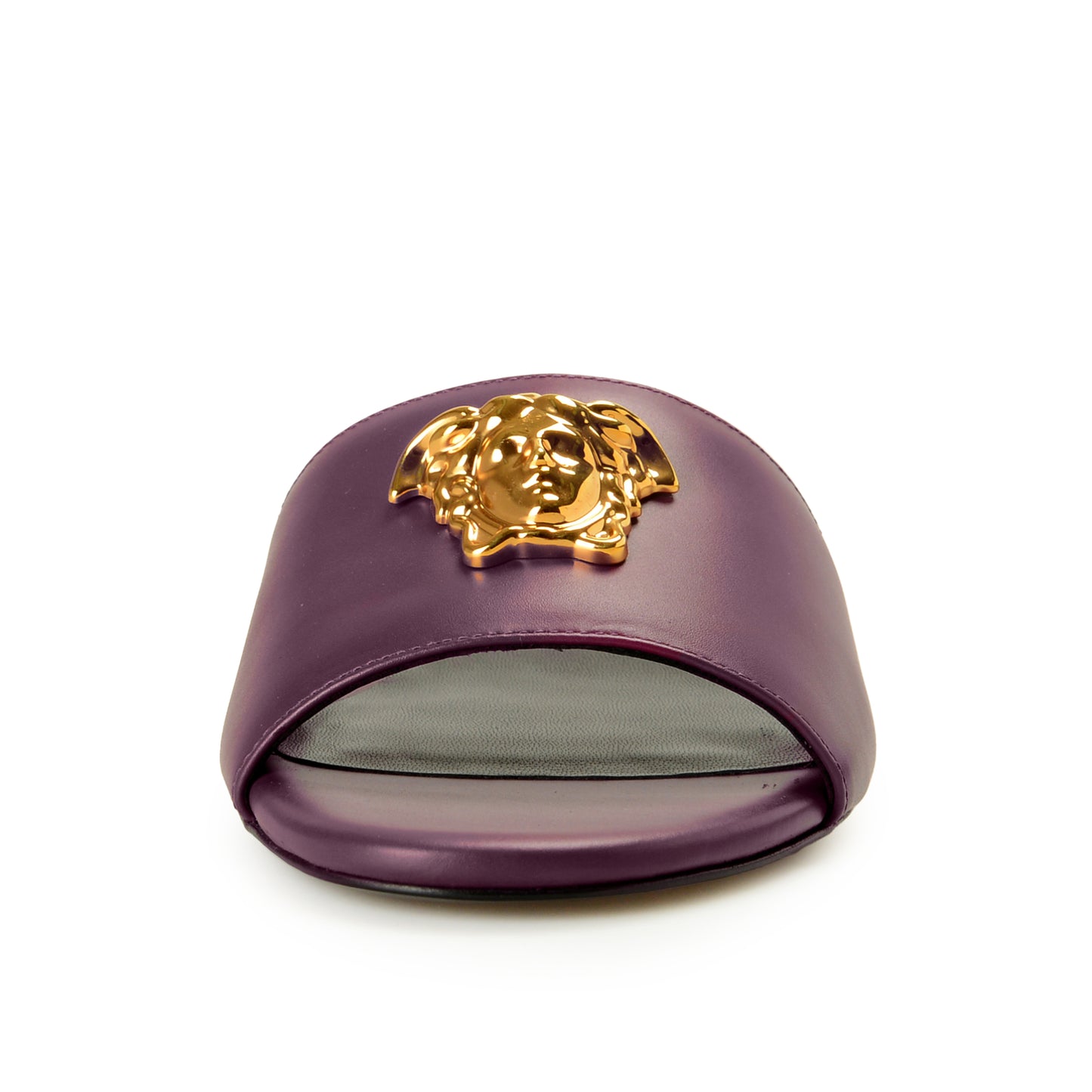 Versace Women's Plum Purple Gold Medusa Heeled Sandals Mules Shoes US 5 IT 35