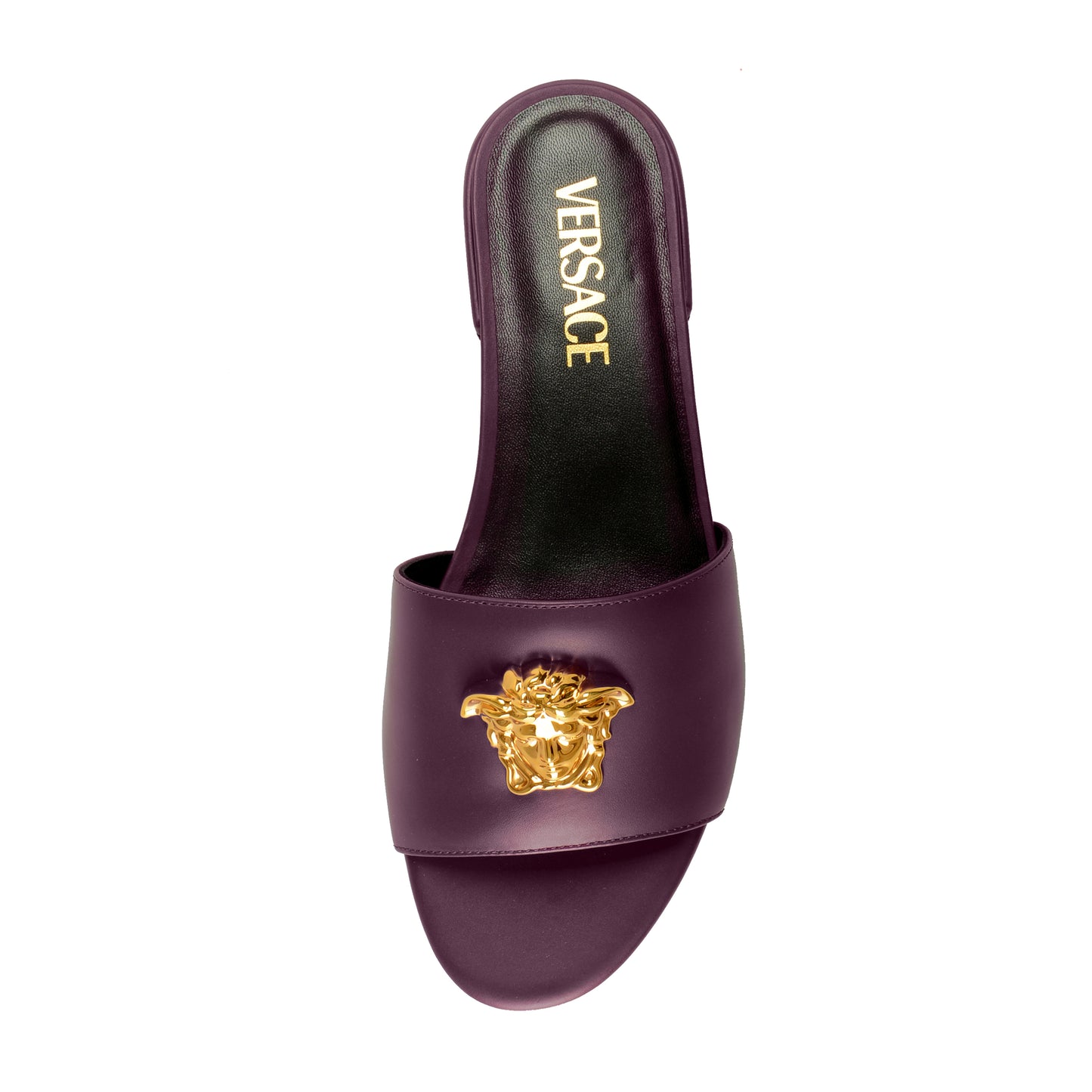 Versace Women's Plum Purple Gold Medusa Heeled Sandals Mules Shoes US 5 IT 35
