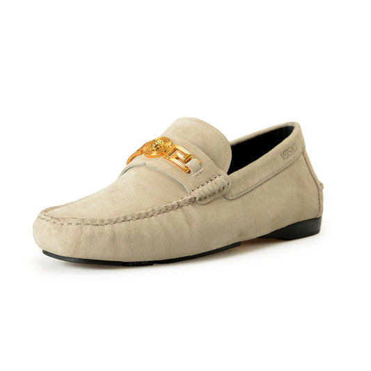 Versace Men's 100% Suede Leather Gold Medusa Driver Loafers Shoes US 6 IT 39