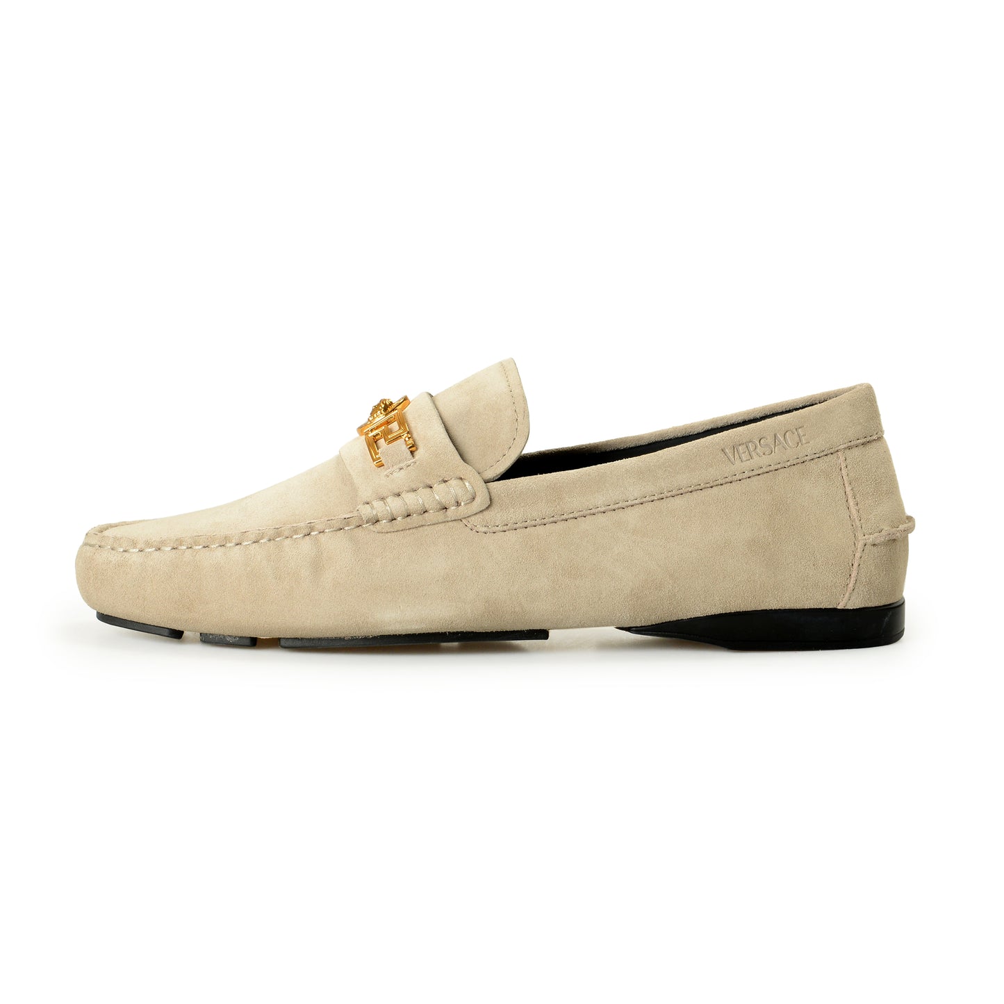 Versace Men's 100% Suede Leather Gold Medusa Driver Loafers Shoes US 6 IT 39