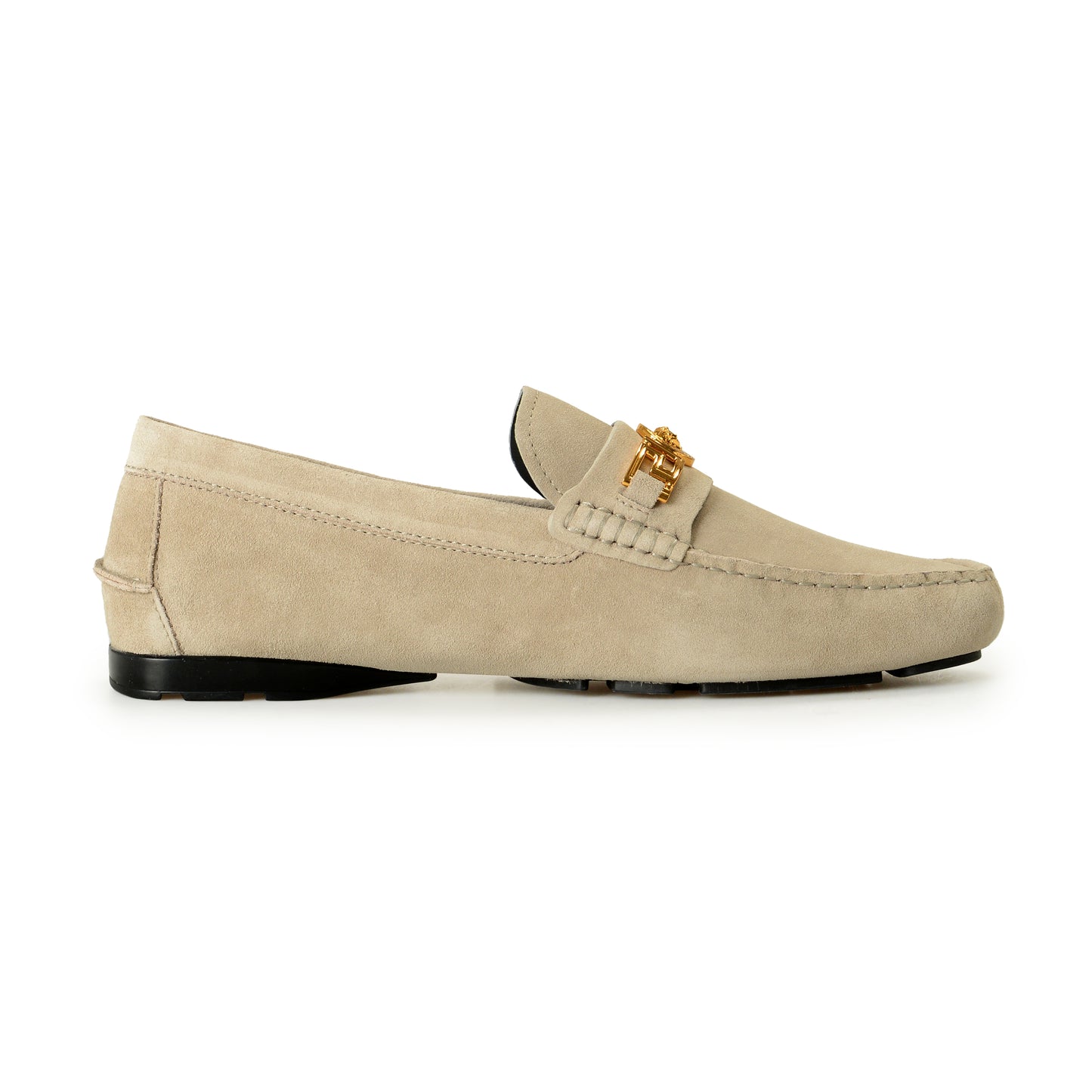 Versace Men's 100% Suede Leather Gold Medusa Driver Loafers Shoes US 6 IT 39