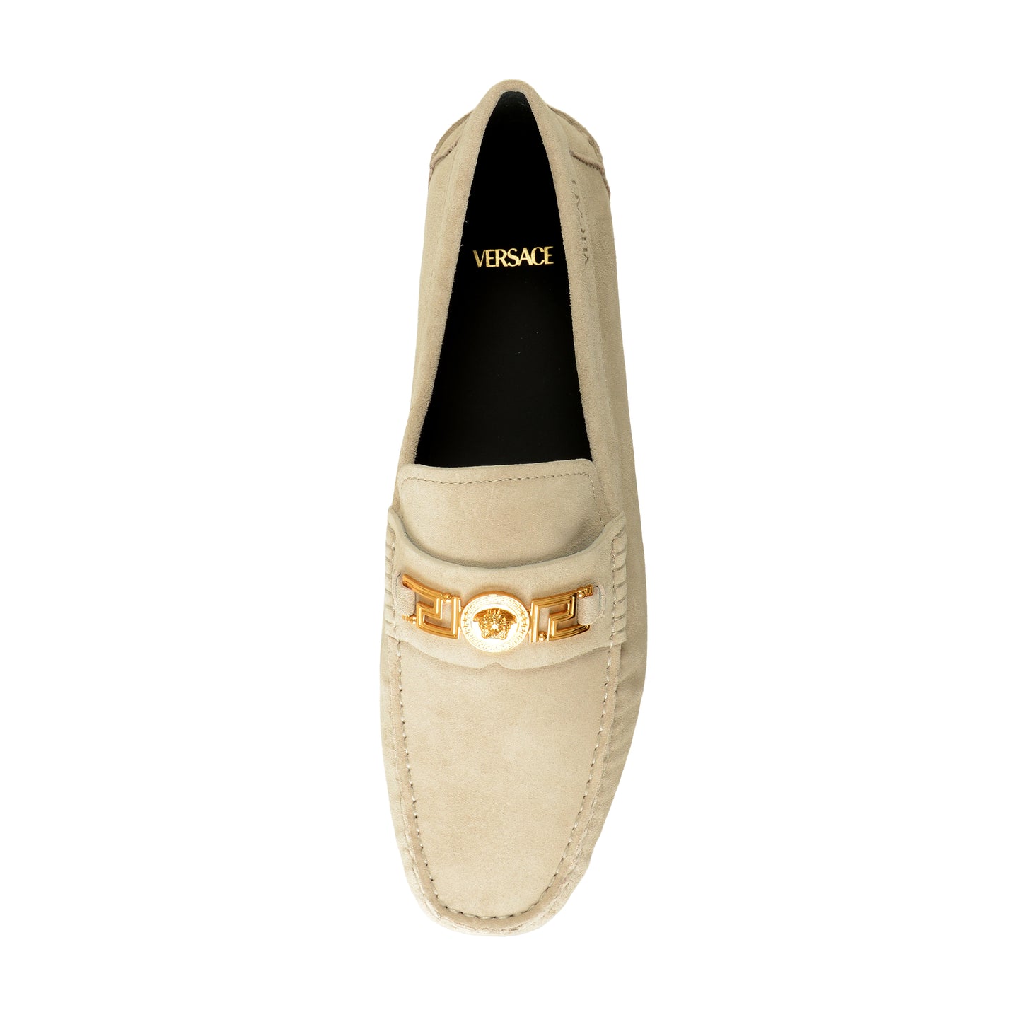 Versace Men's 100% Suede Leather Gold Medusa Driver Loafers Shoes US 6 IT 39