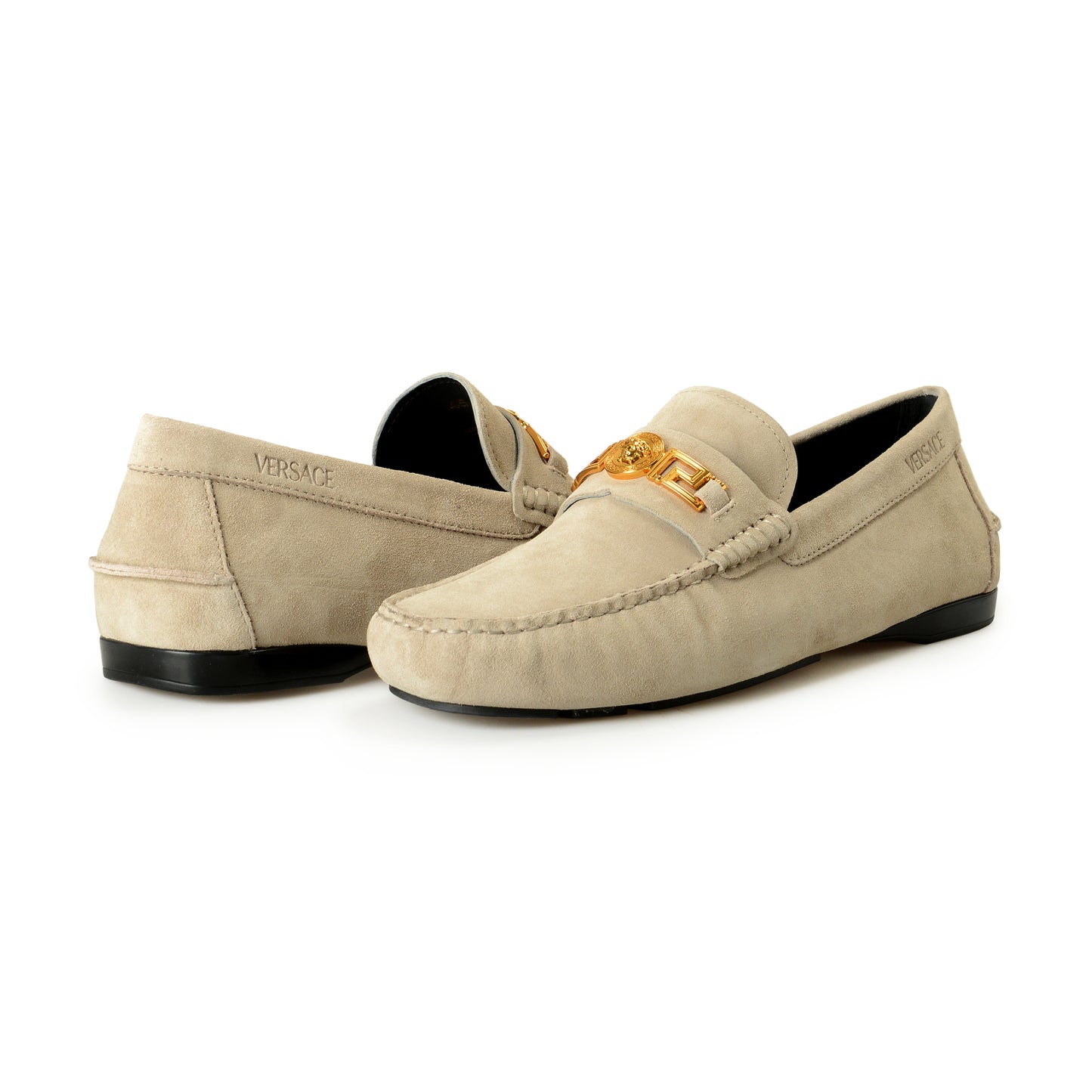 Versace Men's 100% Suede Leather Gold Medusa Driver Loafers Shoes US 6 IT 39
