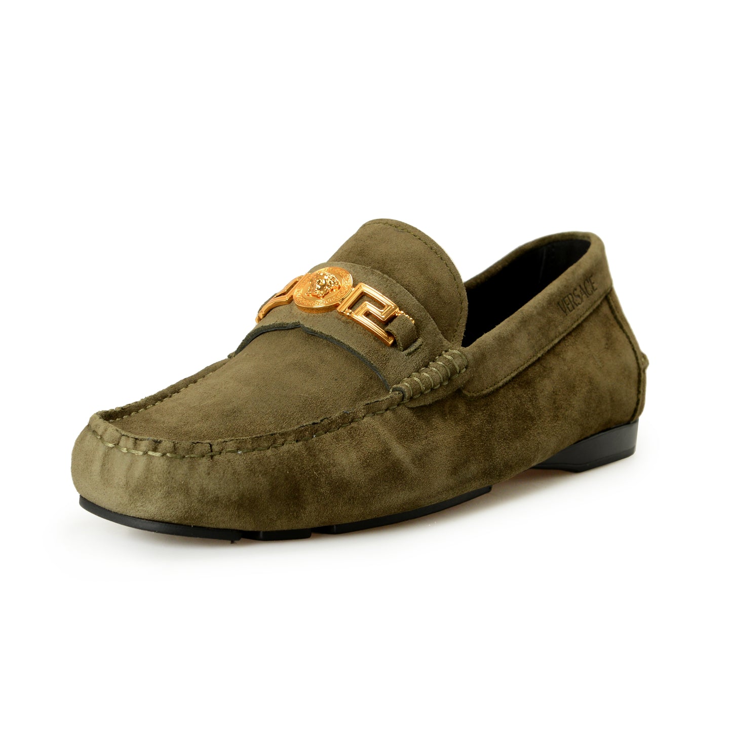 Versace Men's 100% Suede Leather Gold Medusa Driver Loafers Shoes US 10 IT 43