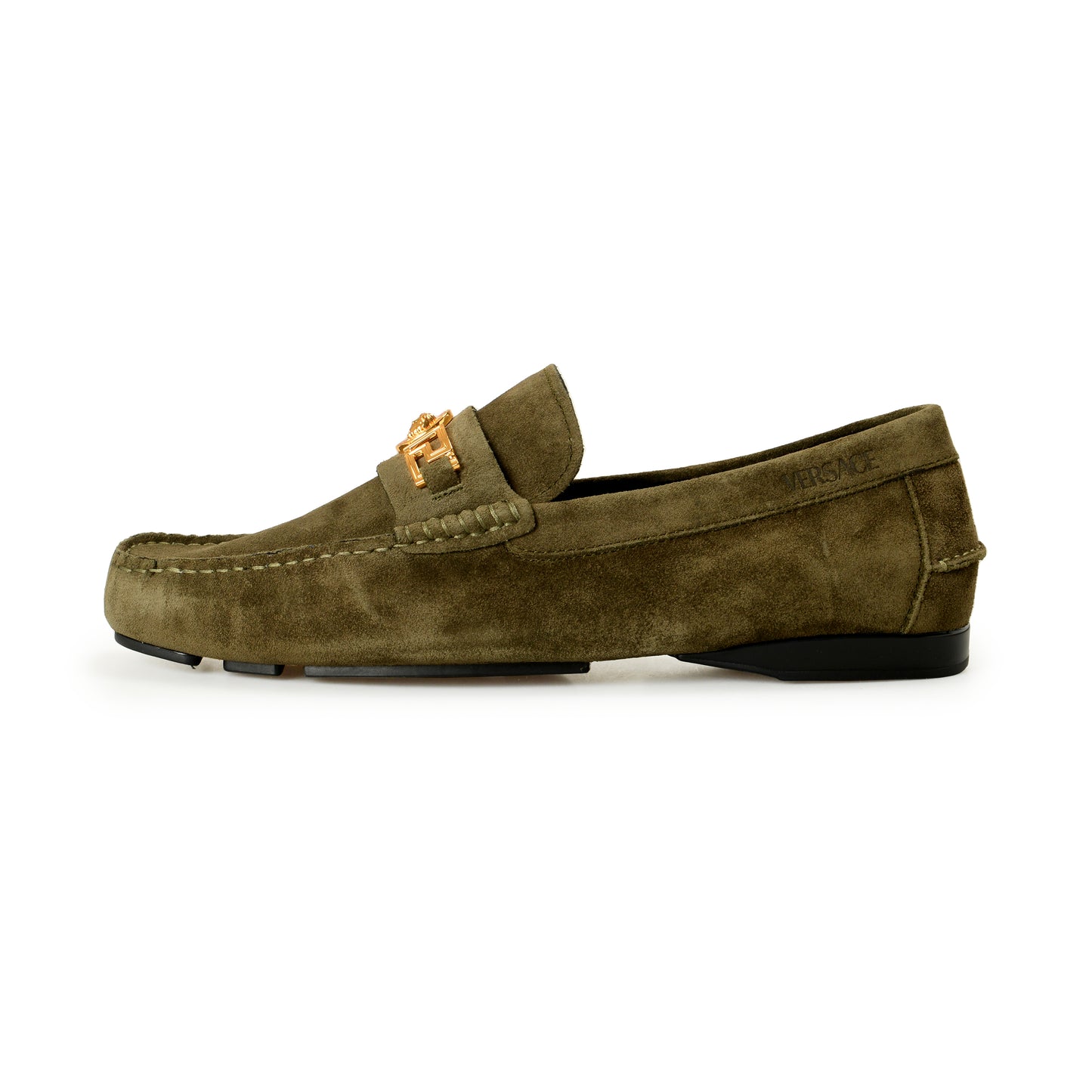 Versace Men's 100% Suede Leather Gold Medusa Driver Loafers Shoes US 10 IT 43