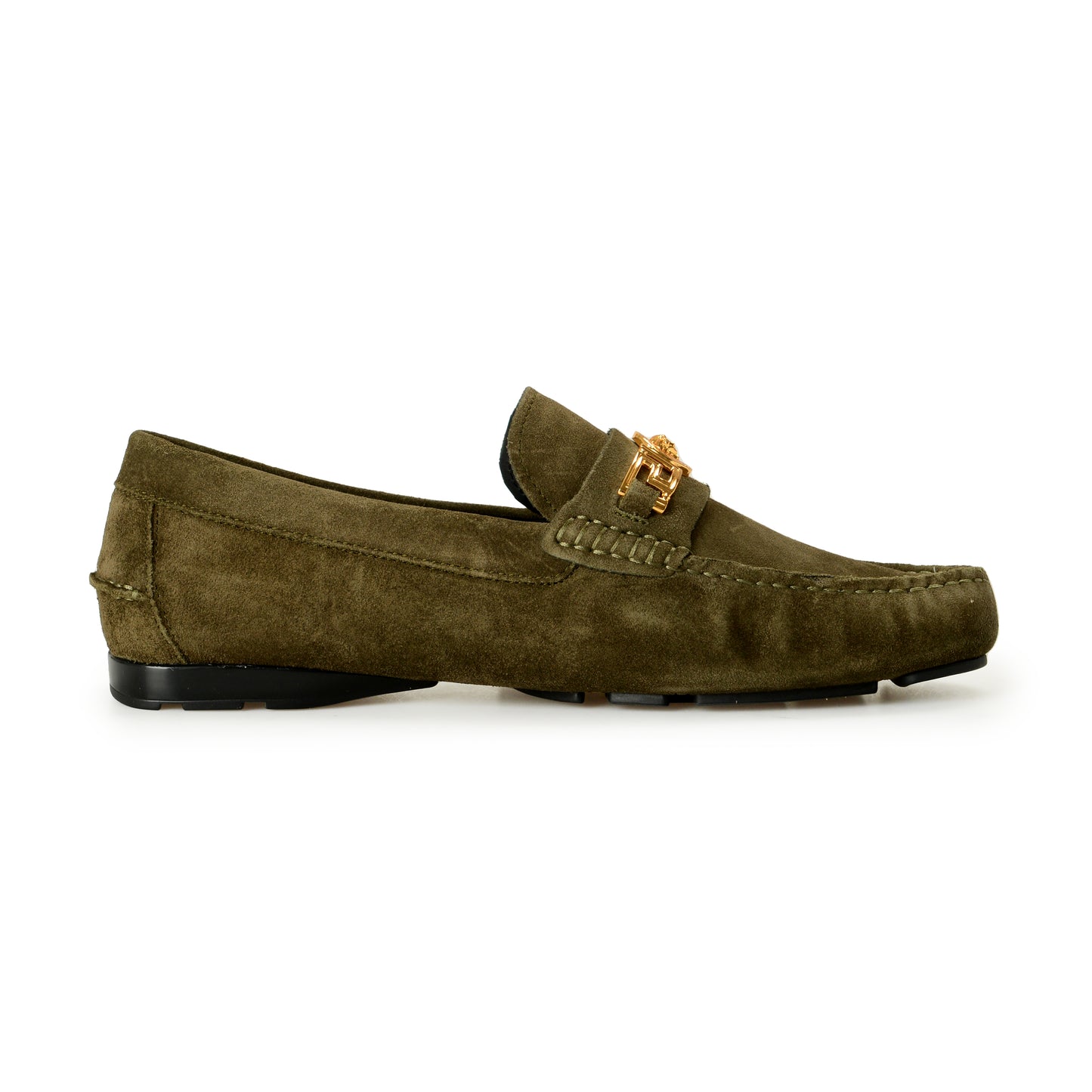 Versace Men's 100% Suede Leather Gold Medusa Driver Loafers Shoes US 10 IT 43
