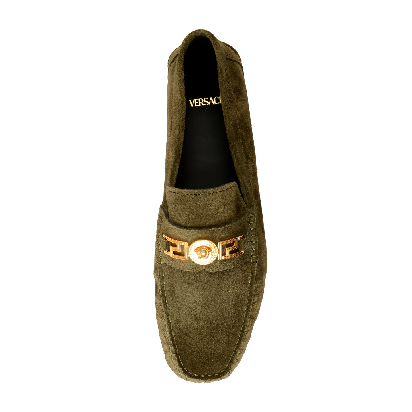 Versace Men's 100% Suede Leather Gold Medusa Driver Loafers Shoes US 10 IT 43