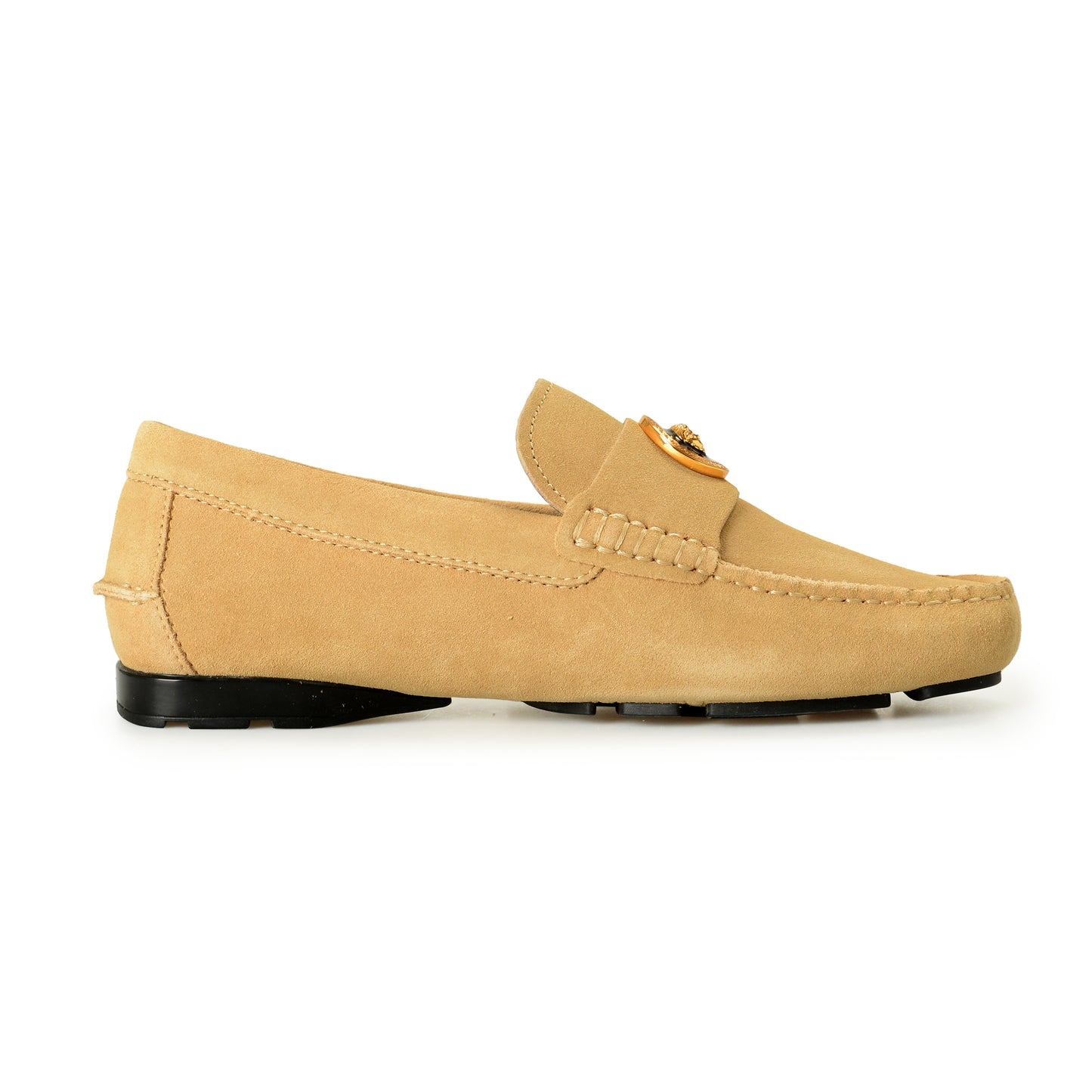 Versace Men's 100% Suede Leather Gold Medusa Driver Loafers Shoes US 7 IT 40
