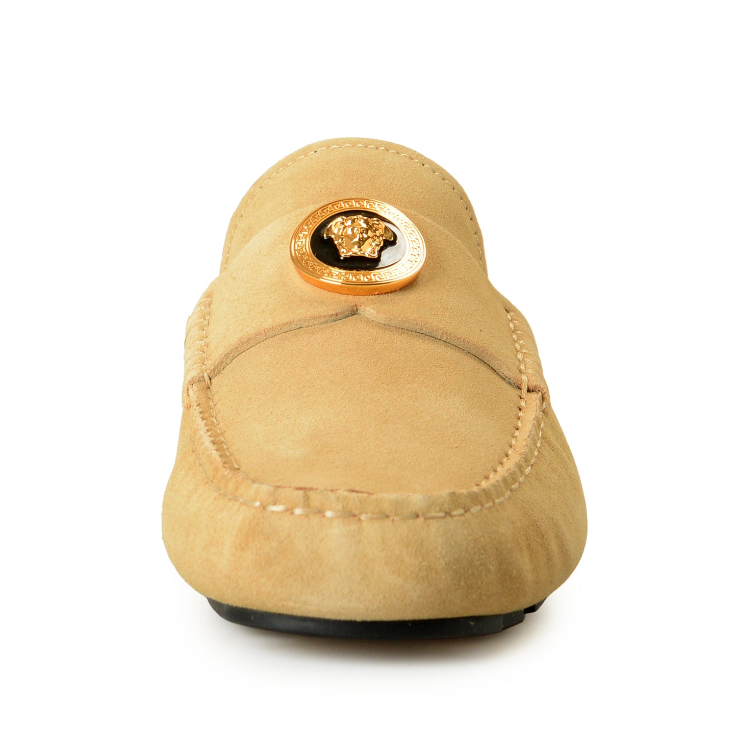 Versace Men's 100% Suede Leather Gold Medusa Driver Loafers Shoes US 7 IT 40