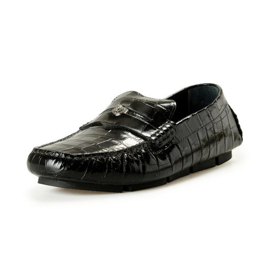 Versace Men's Croc Print Leather Black Driver Loafers Shoes US 11 IT 44