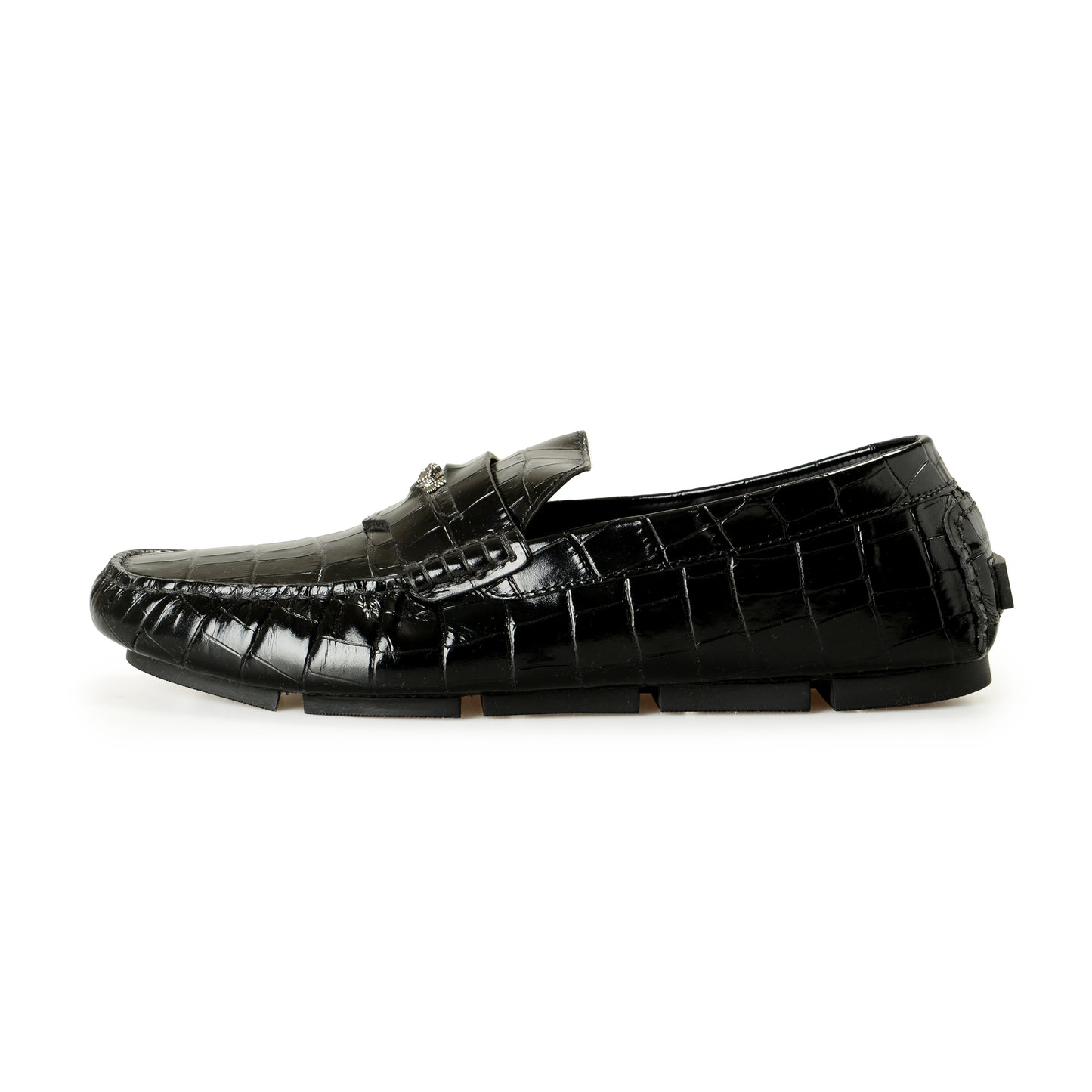 Versace Men's Croc Print Leather Black Driver Loafers Shoes US 11 IT 44