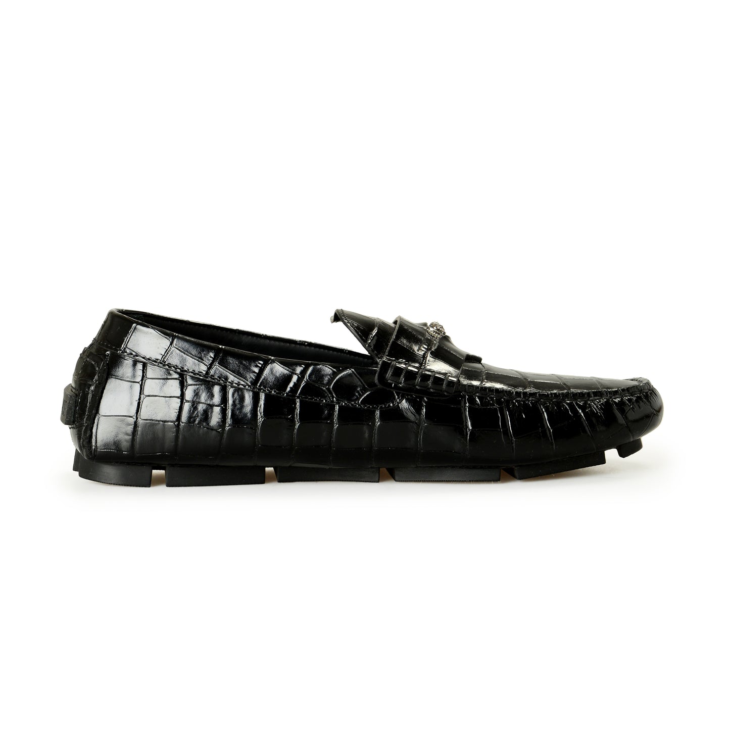 Versace Men's Croc Print Leather Black Driver Loafers Shoes US 11 IT 44