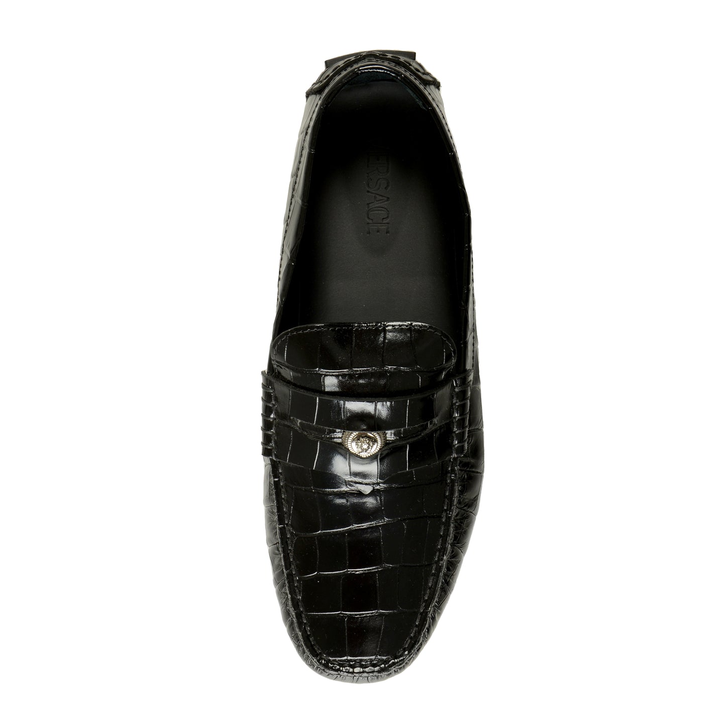 Versace Men's Croc Print Leather Black Driver Loafers Shoes US 11 IT 44