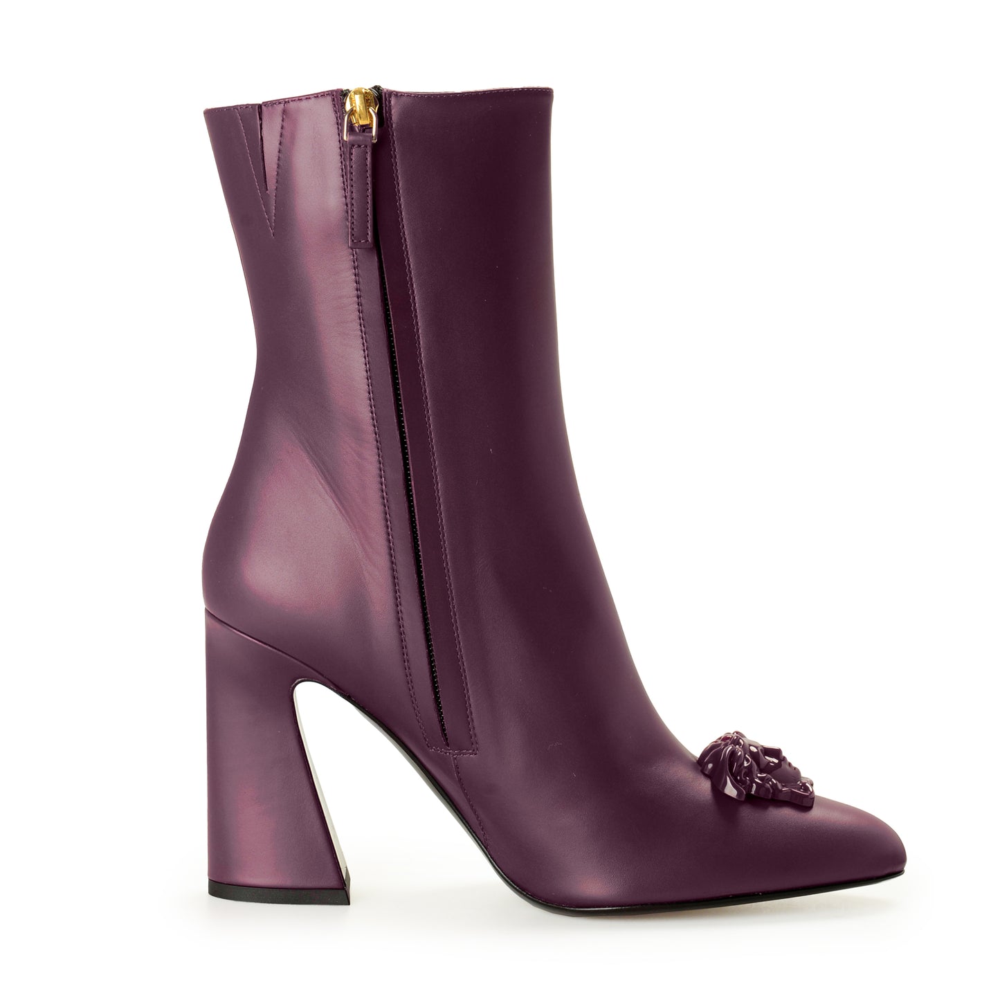 Versace Women's Plum Purple 100% Leather Heeled Booties Shoes US 11 IT 41