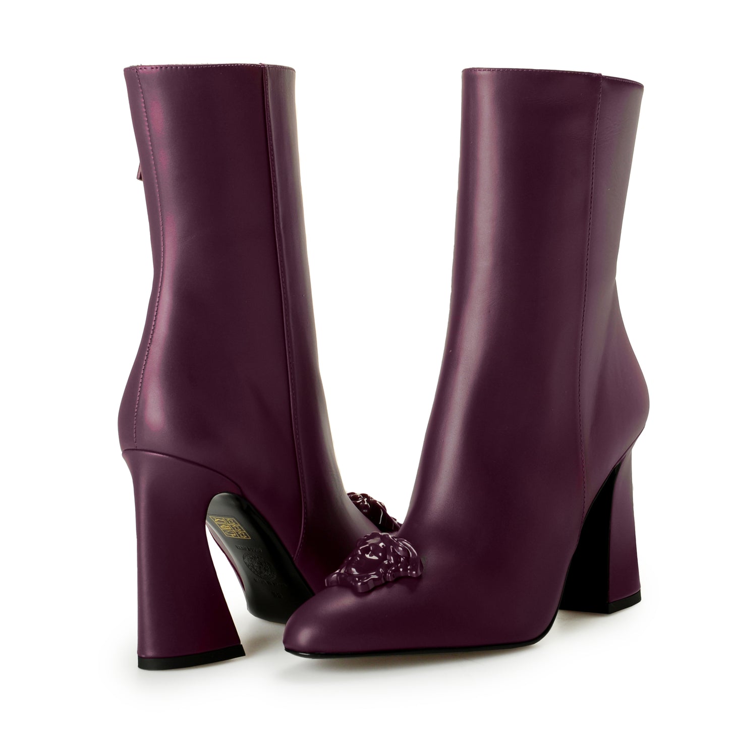 Versace Women's Plum Purple 100% Leather Heeled Booties Shoes US 11 IT 41