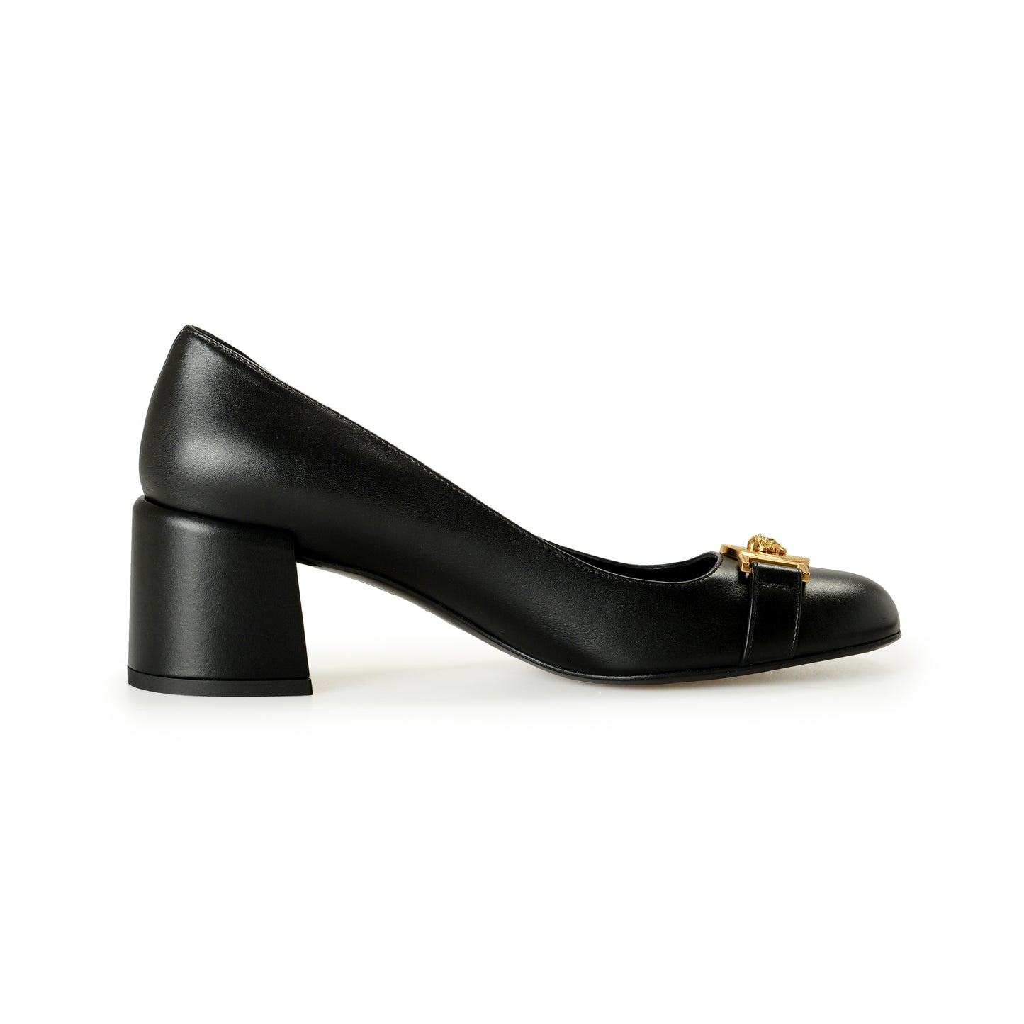 Versace Women's Gold Medusa Black Leather Heeled Pump Shoes US 6 IT 36