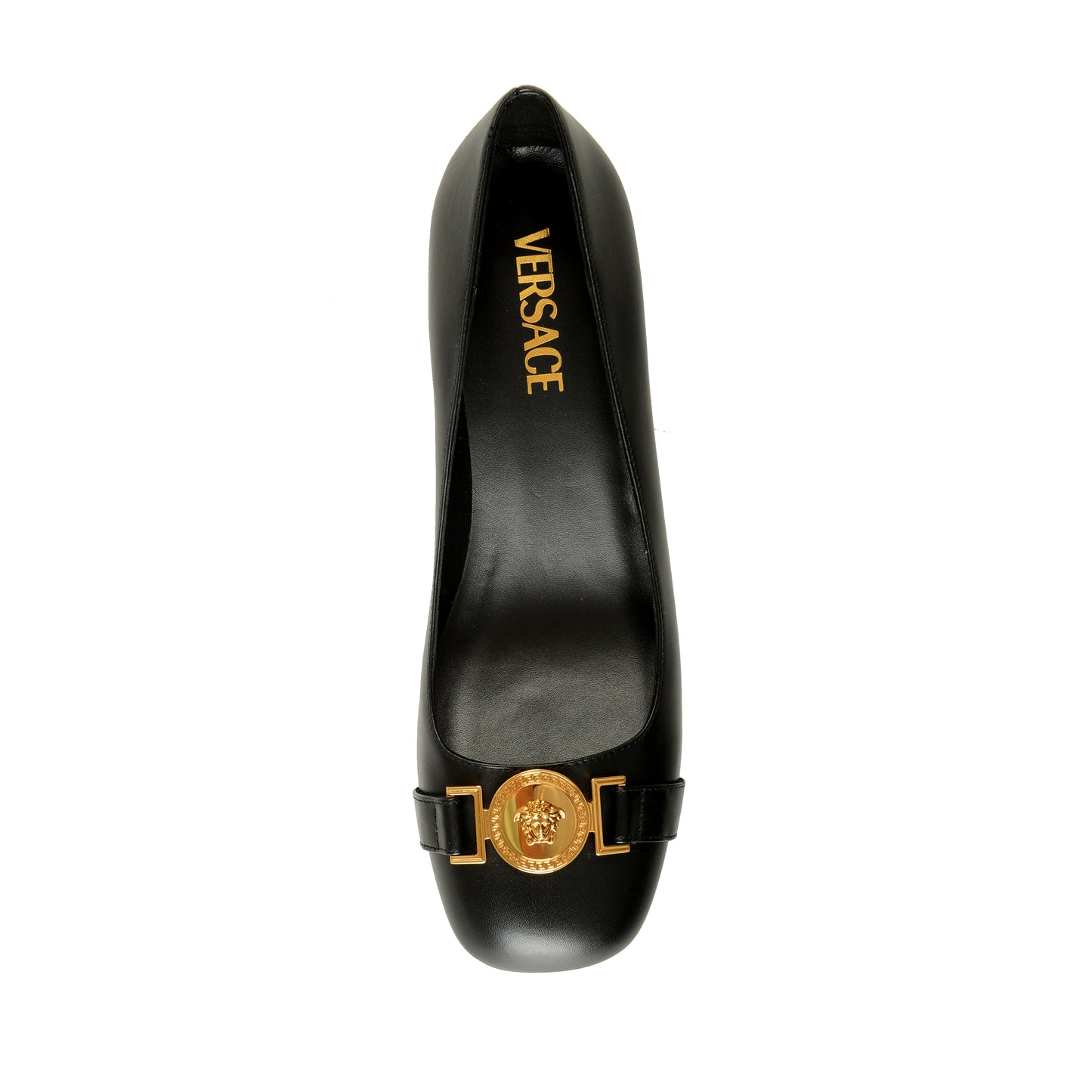 Versace Women's Gold Medusa Black Leather Heeled Pump Shoes US 6 IT 36