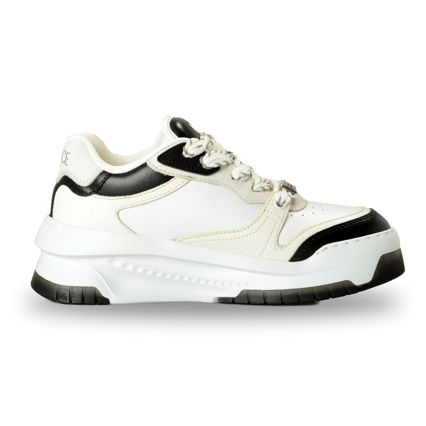 Versace Women's Leather & Suede White/ Black Sneakers Shoes US 9.5 IT 39.5