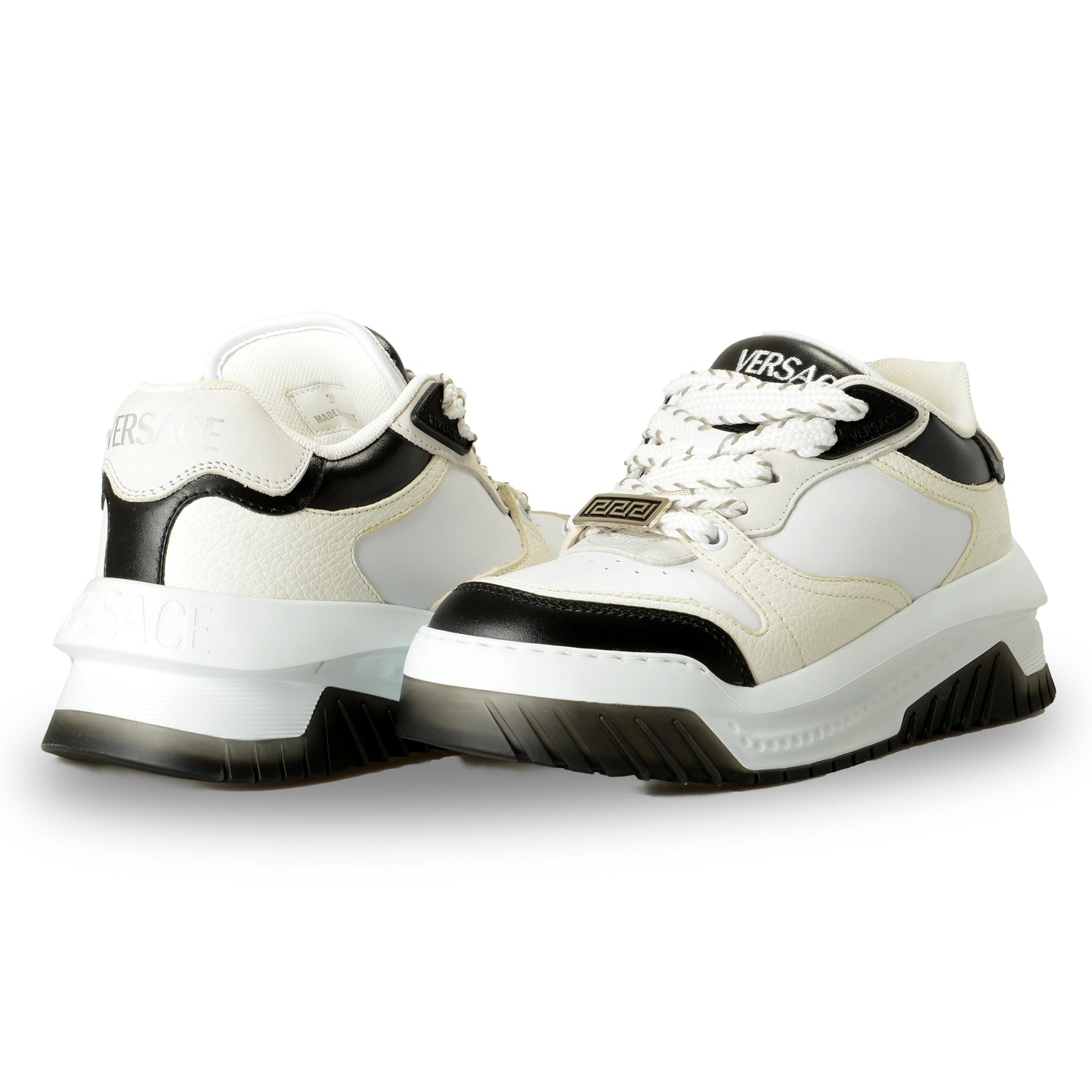 Versace Women's Leather & Suede White/ Black Sneakers Shoes US 9.5 IT 39.5